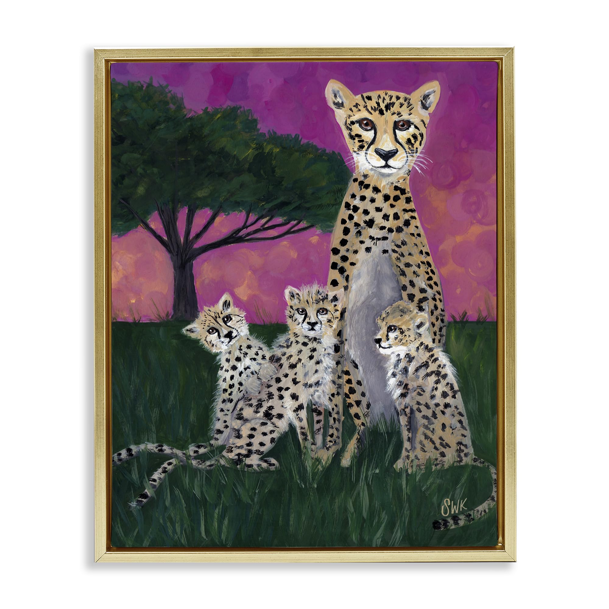 Mama Cheetah and Cubs Safari Nursery, 16 x 20 Inch Canvas in Floater Frame