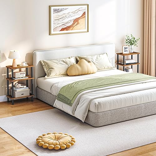 Miniatura 5 de HOOBRO Mesa auxiliar estrecha de 3 niveles, juego de 2, mesa auxiliar delgada, estante de almacenamiento para mesita de noche delgada, montaje