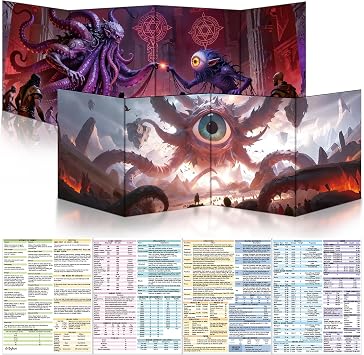 Byhoo DM Screen 2 PCS with Immersive Themes - Premium DM Screen 5e for D&D - Eye Demon & Eye Tyrant, Waterproof Reusable Surface, Tri-Fold Portable A4 Size Compatible with 5E Rules