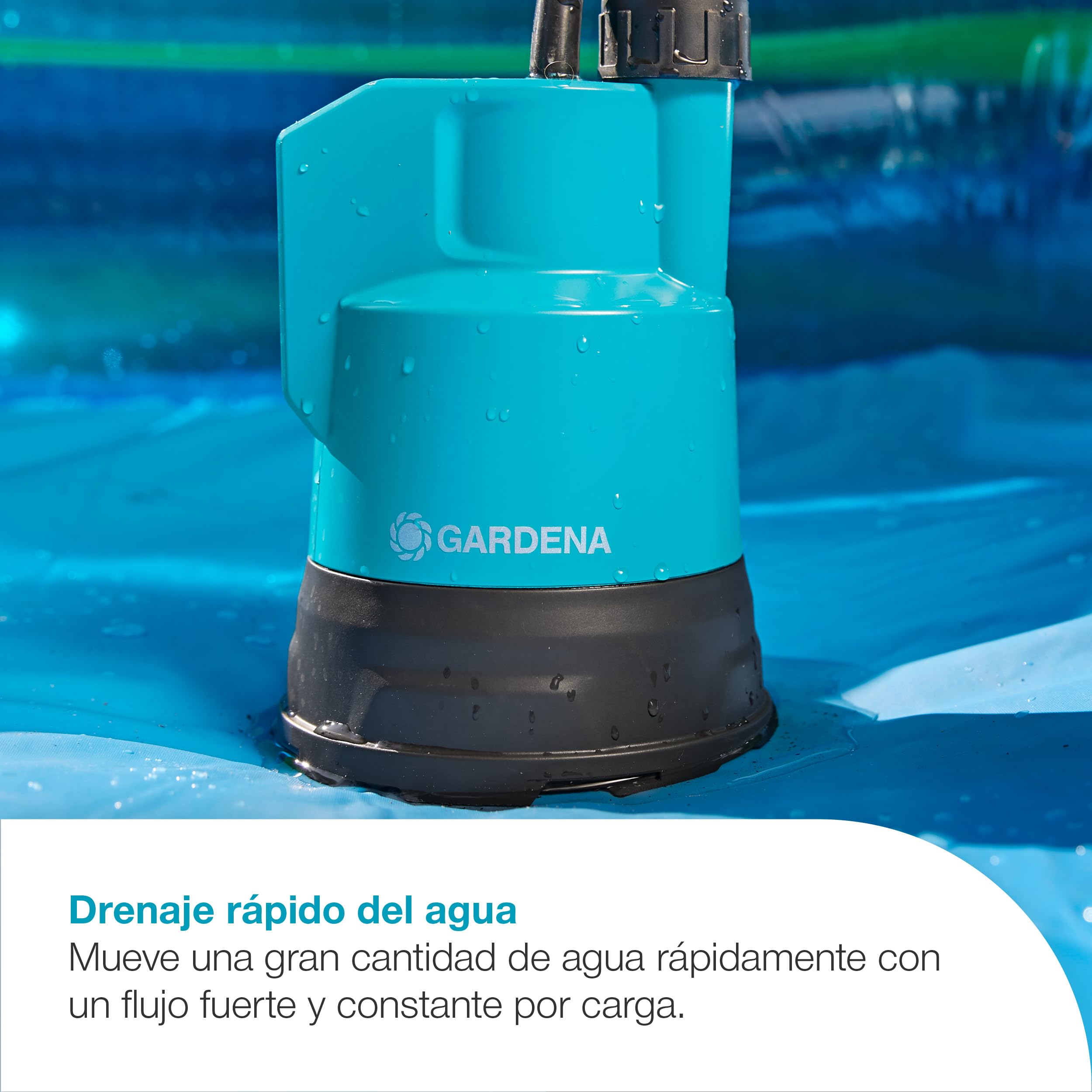 Gardena Bomba sumergible de agua limpia con batería 2000/2 18V P4A Set listo para usar: Alto caudal y presión, Niveles de potencia regulables, Filtro integrado (14600-20)