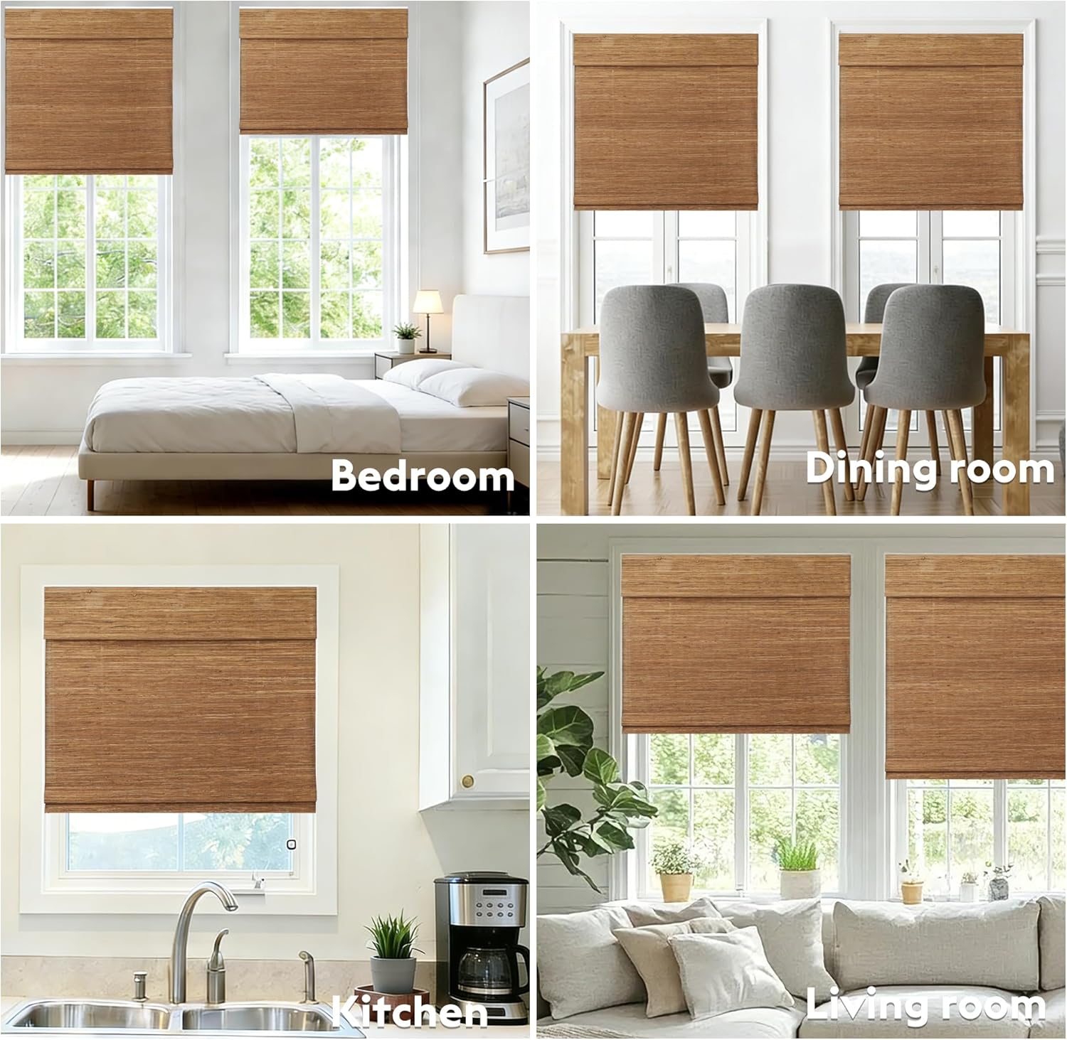 Motorized Bamboo Roman Shades, Motorized Blinds with Remote Compatible with Homekit, Alexa GoogleHome, Smart Wood Woven Shades for Indoor Windows, Customize, Rustwood