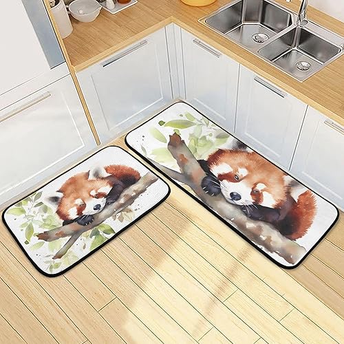 Miniatura 2 de ZENWAWA Adorable Red Panda Kitchen Mat 2 Pcs Set, Low Pile Kitchen Rugs Cushioned Water Absorbent Washable Floor Mats for Kitchen Sink Laundry Room