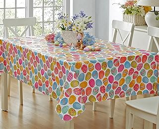 Newbridge Easter Egg Color Explosion Vinyl Flannel Backed Tablecloth, Cheerful Spring Easy Care Vinyl Tablecloth with Flannel Backing, 52 x 52 inch Square