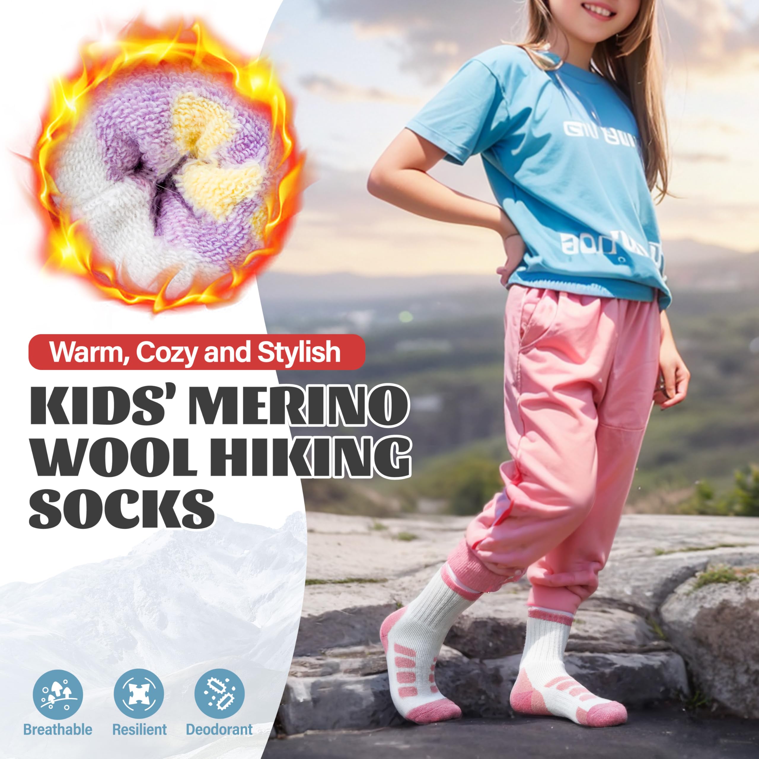 Anlisim Calcetines de senderismo de lana merino para niños y niñas, térmicos, cálidos, para invierno, calcetines gruesos para regalo, 6 pares