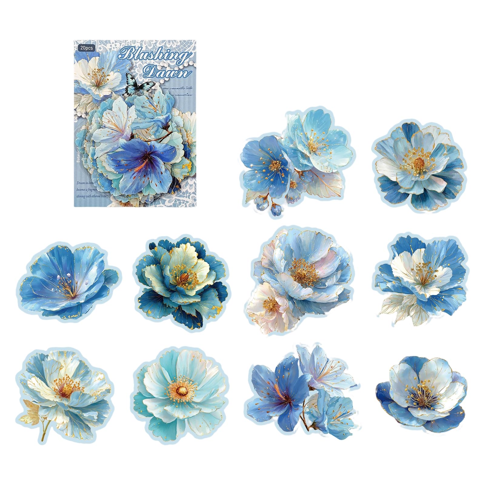 Zbiianxer Cobalt Blue Dreamlan Sticker Booklet, Artistic Decorative Sticker For Scrapbooking, Journaling, Art Craft, Album, Bullets Journaling, Journal Scrapbook
