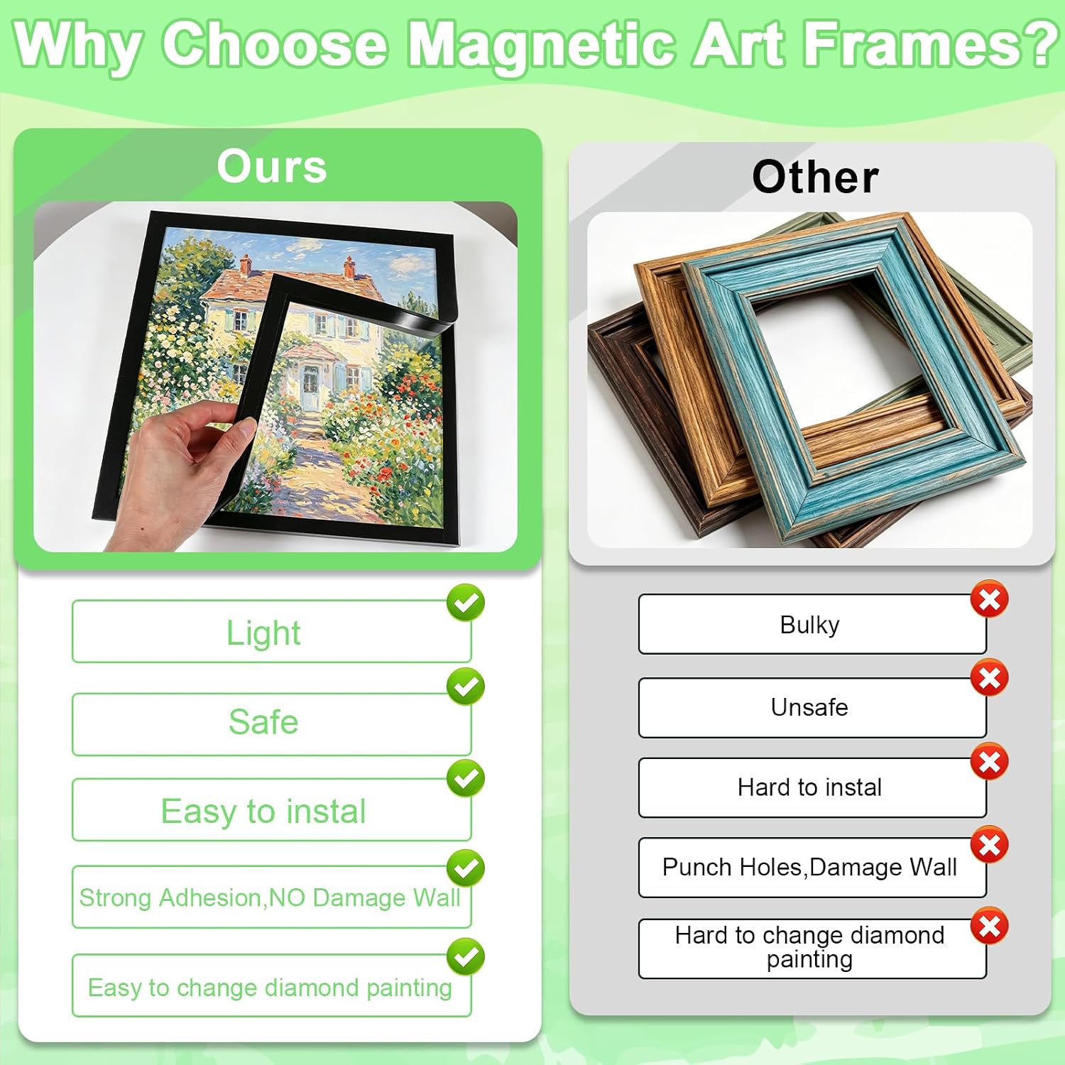 Moheaaei 16 Pack Diamond Picture Frames 30x30, Magnetic Diamond Art Frames Self-Adhesive for 12x12 Inch Canvas Pictures Wall Window Door Home Decor (Black)