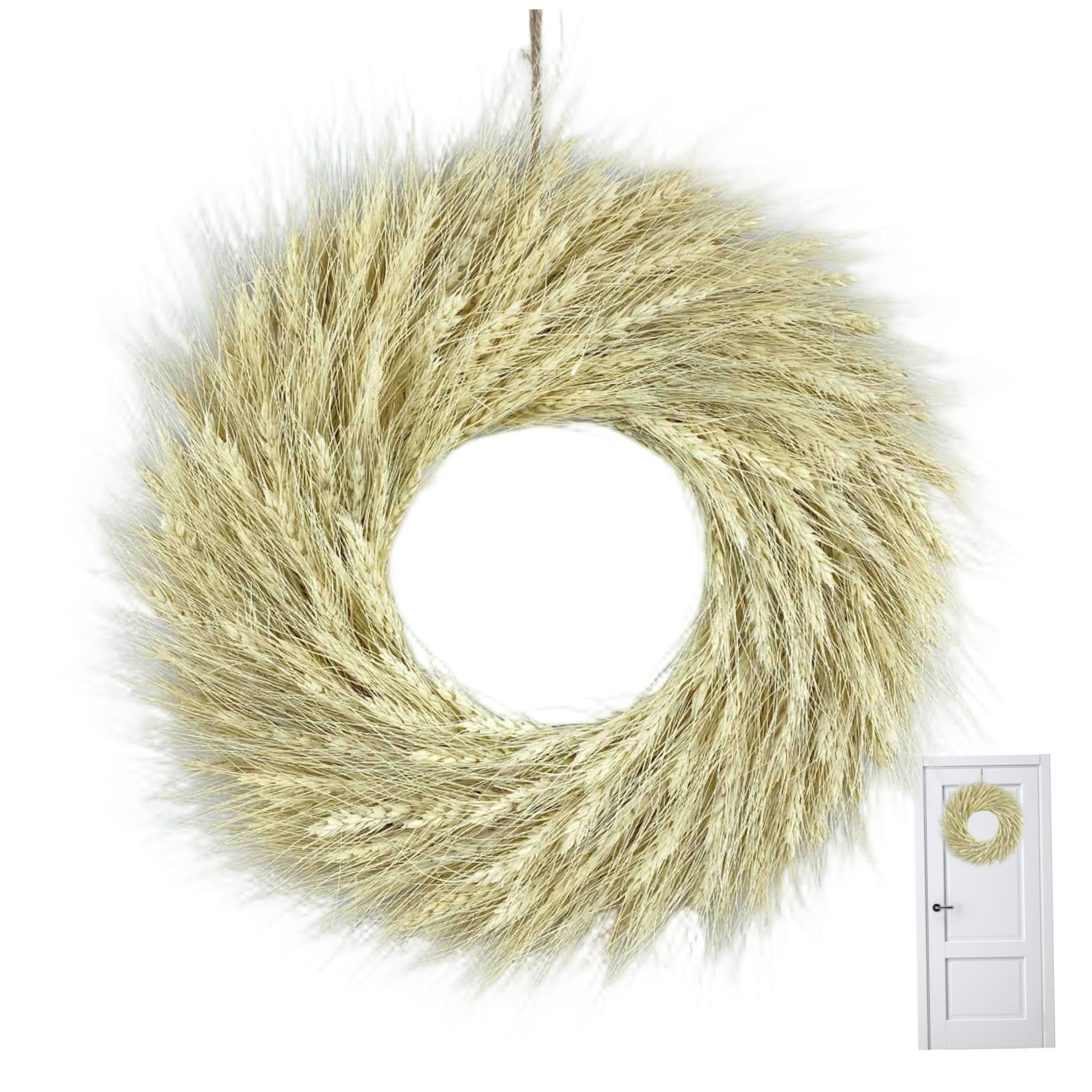 CAKEEYUM Pampas Grass Wreath Artificial Dried Wheat Door Wreath 15.7" Harvest Fall Decor for Farmhouse Indoor Outdoor Window Wall Wheat, Pampas, Fall, Dried Flower, Grass D