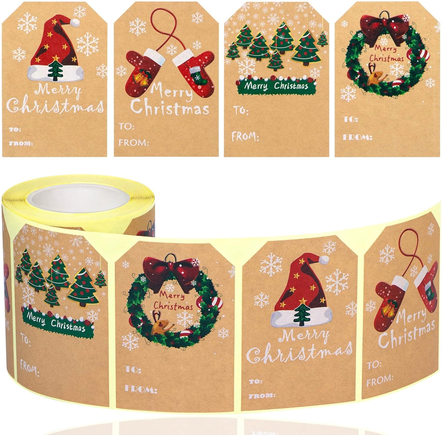 Christmas Gift Tags Stickers 200 Pieces Christmas Name Tag Stickers Self Adhesive Kraft Paper Holiday Tags Christmas to from Stickers KAKUMFU Xmas Presents Label