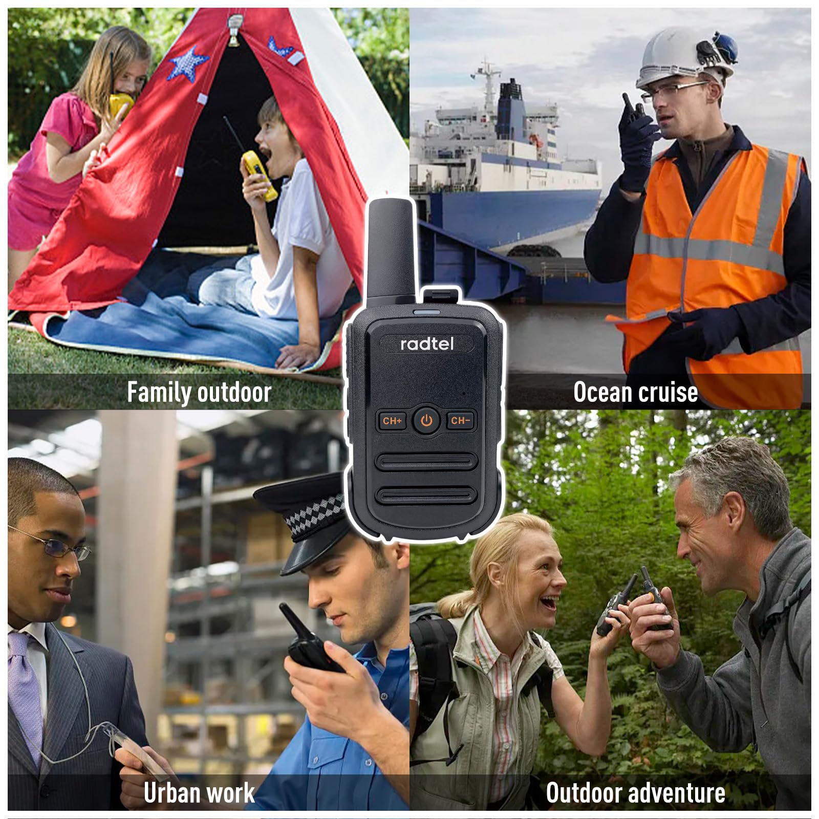 Radtel RT12 Walkie Talkie Ricaricabile per Adulti Portatile a Lungo Raggio Senza Licenza PMR 446 Radio Ricetrasmettitore 16CH Vivavoce VOX per Escursioni in Campeggio… (Nero)