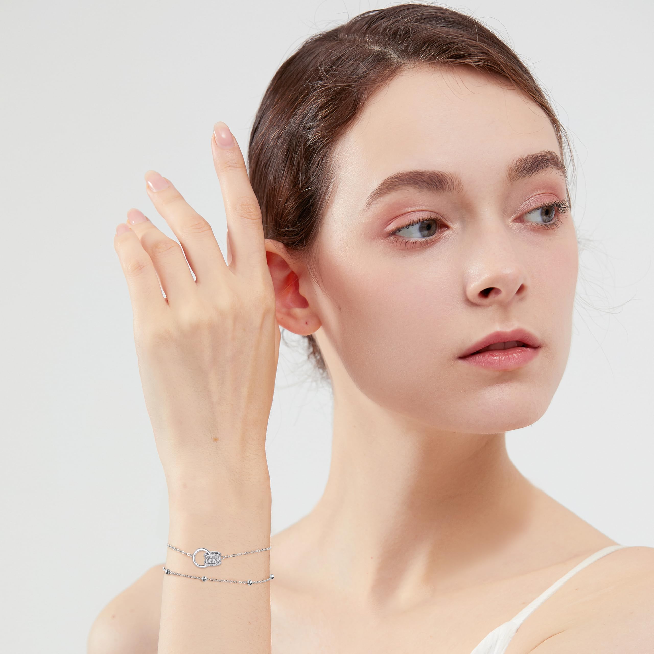 Arrebol Bracciale Donna Argento 925 con Doppia Catena Regalo per Donne Moglie Madri Figlia - Regolabile [16+4cm]