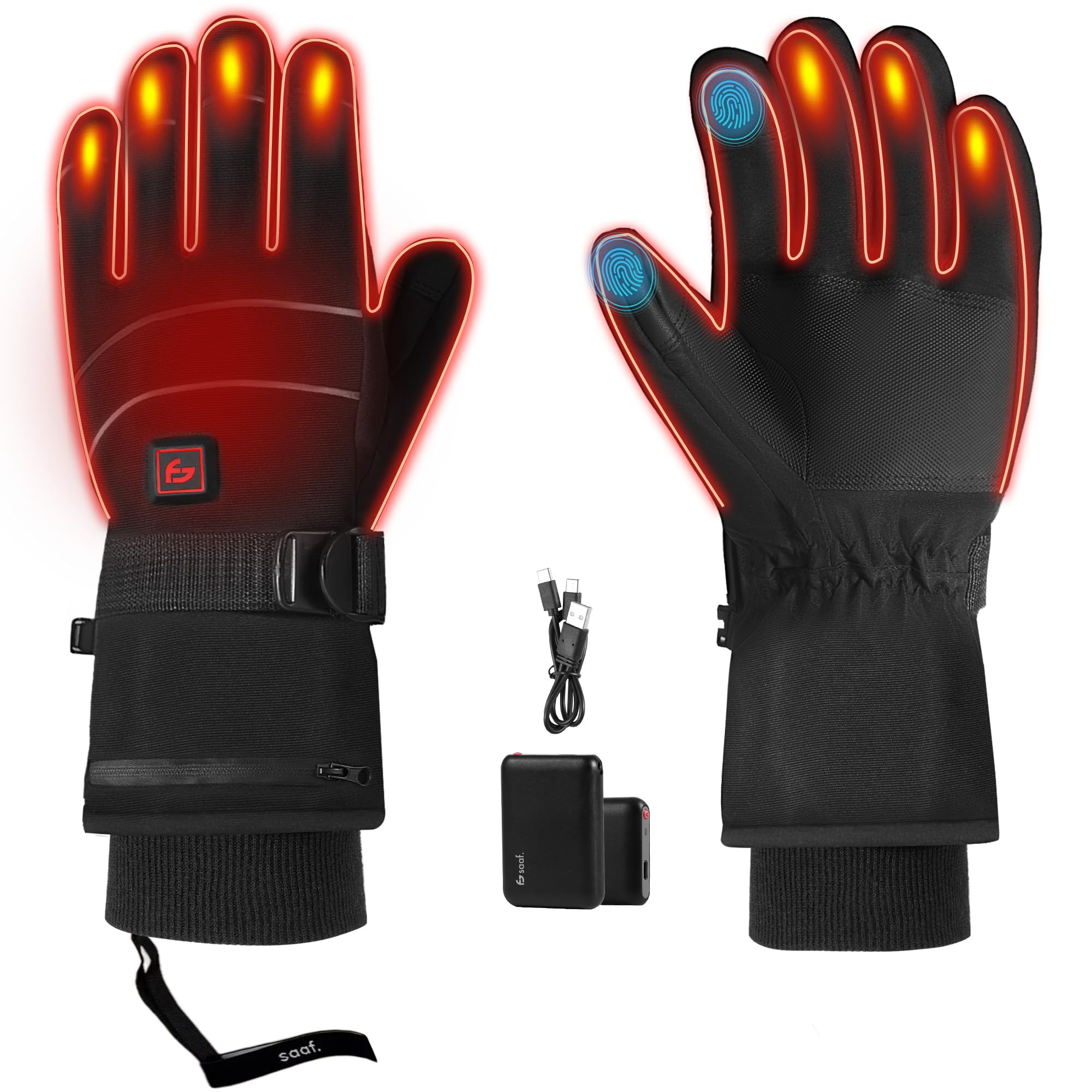 Guantes con calefacción – Pro – 3 niveles – Guante eléctrico – Resistente al agua y al viento – Guantes con calefacción recargables – Negro – de Saaf
