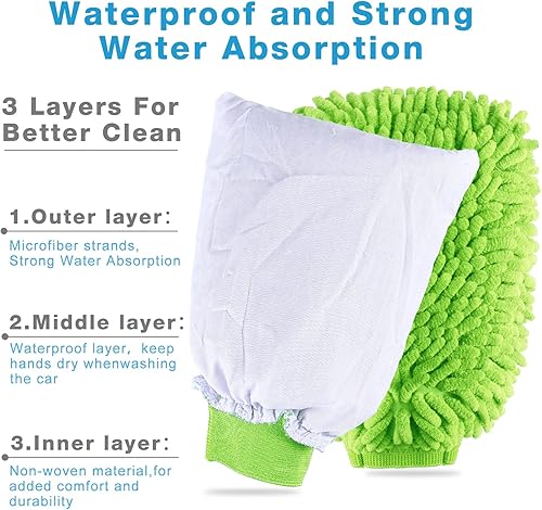 Miniatura 3 de Riakrum 12 manoplas de microfibra de felpilla para lavado de automóvil sin arañazos impermeables guantes absorbentes de invierno herramientas de