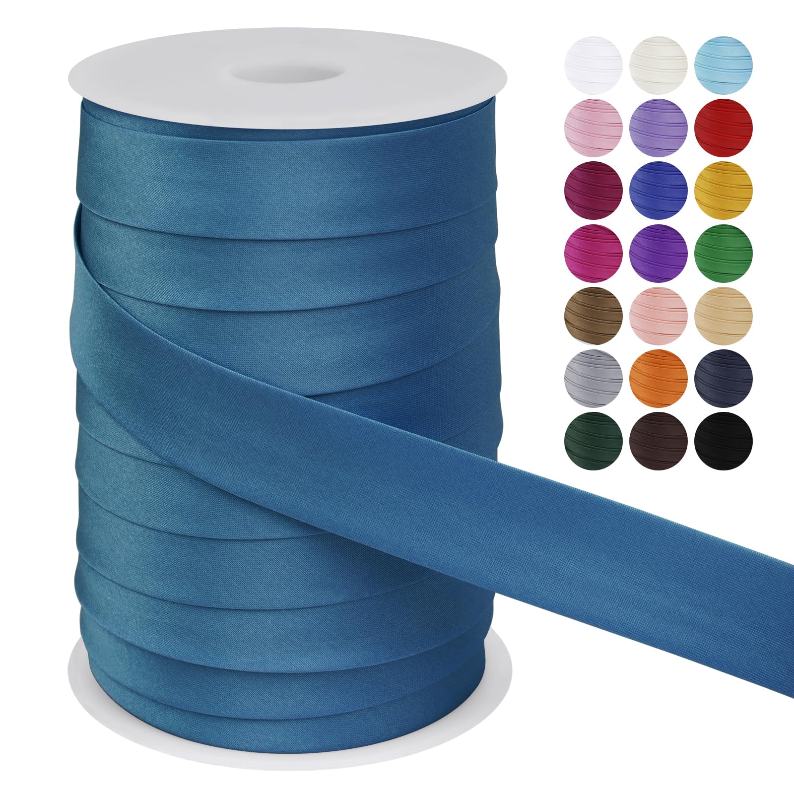 LEREATI Satin Bias Binding Tape for Sewing 1 Inch x 50m Sewing Bias Tape Double Fold, Upholstery Webbing Tape for Sewing, Bunting, Seaming, Quilting, Hemming (Dark Lake Blue)