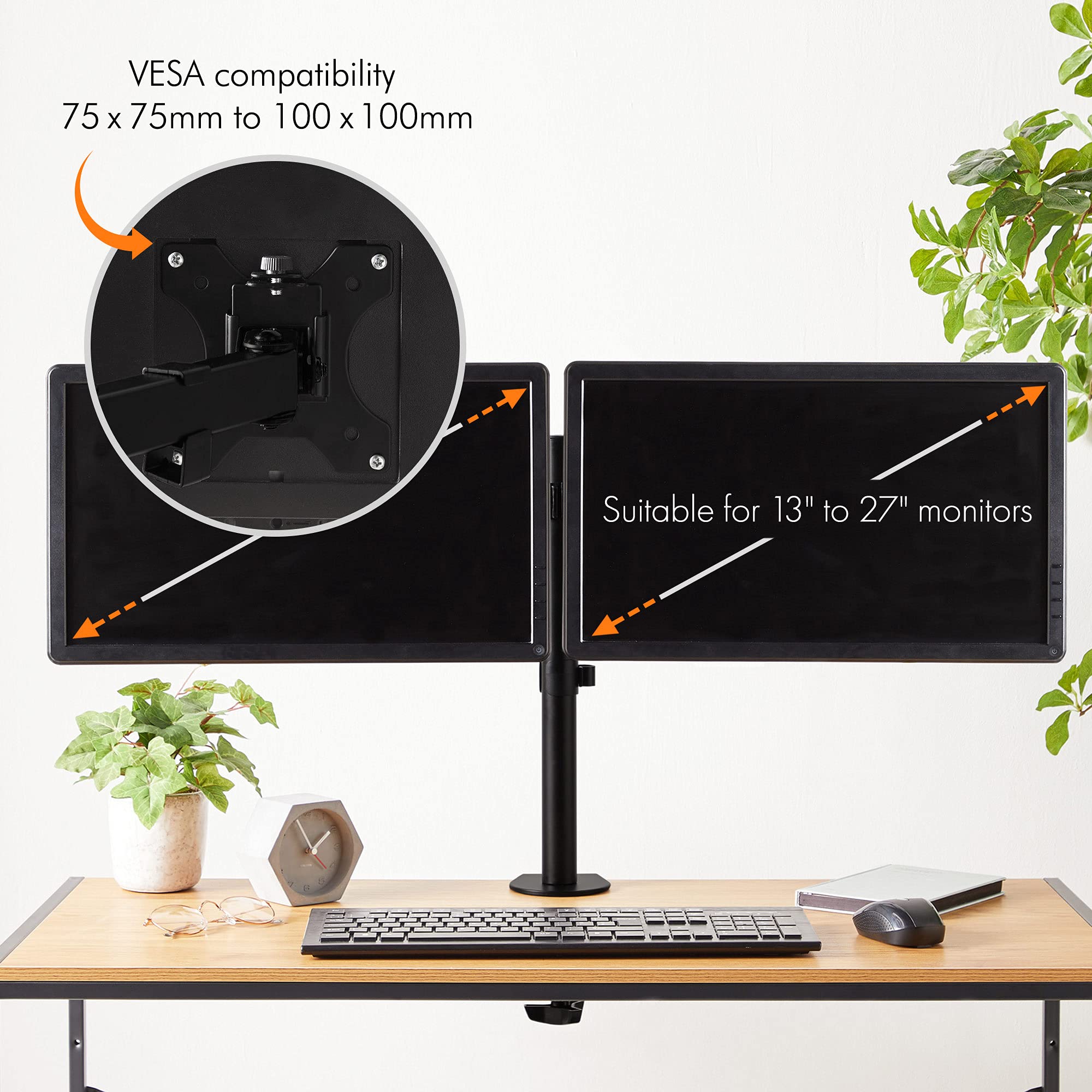 VonHaus Dual Monitor Arm Desk Mount for 1327” Screens Double Monitor