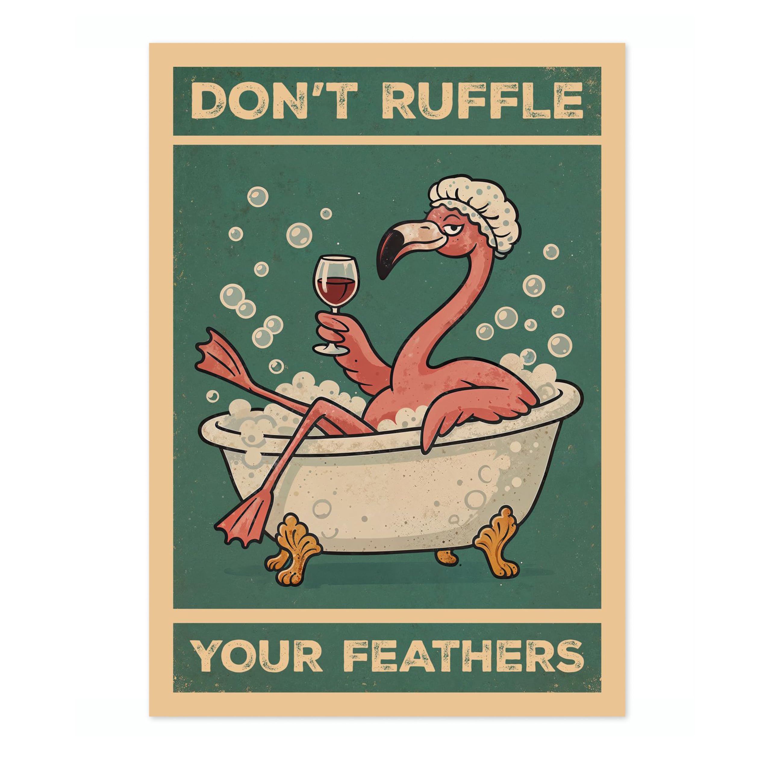 Don'T Ruffle Your Feathers Poster, Retro Animal Bathroom Print, Comedy Toilet Wall Art, A2 (Print Only) - 59.4x42cm