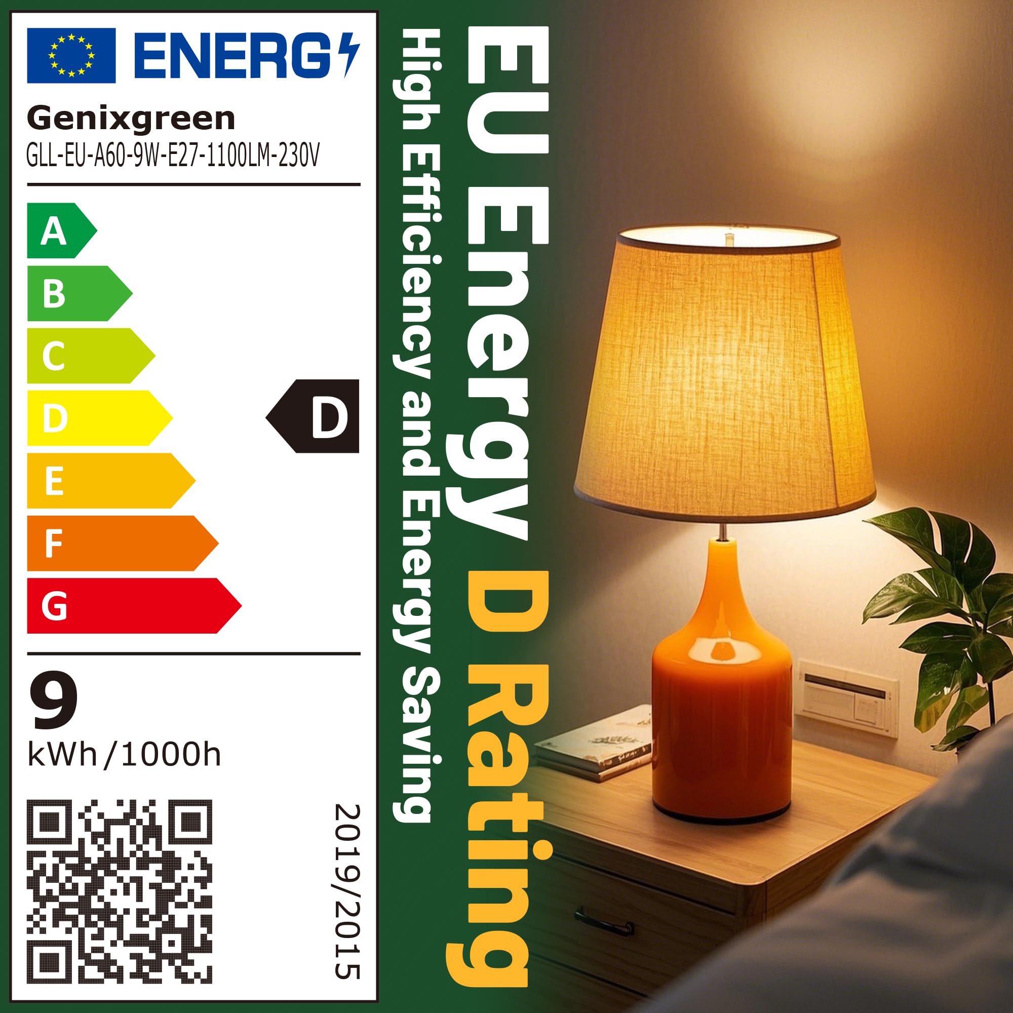 Genixgreen Lámpara LED ST58, Luz LED Retro De 9 W, Equivalente A