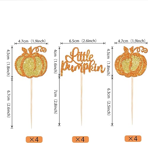 Miniatura 2 de Rsstarxi Paquete de 24 adornos para cupcakes de calabaza con purpurina con temática de otoño, decoración de cupcakes de baby shower, pies de bebé,