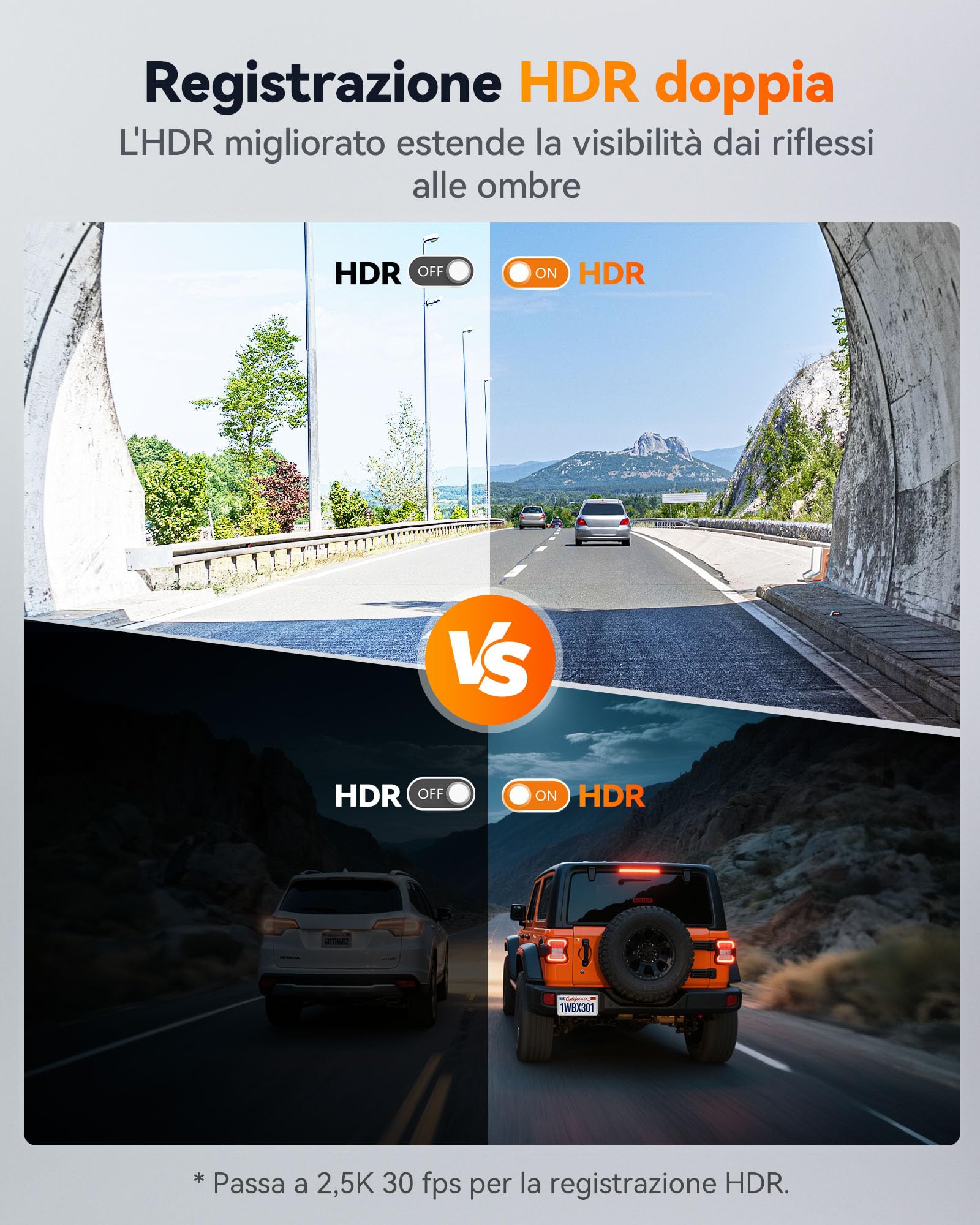 WOLFBOX 2,5K & 60FPS Dashcam Auto, STARVIS 2, Scheda 64GB, WiFi 5,8 GHz | IMX675 con ADAS, 2,5 K + 1080P 5MP Dual Dashcam Auto Anteriore Posteriore, GPS, Touchscreen, Supporta Fino a 512 GB (X3)