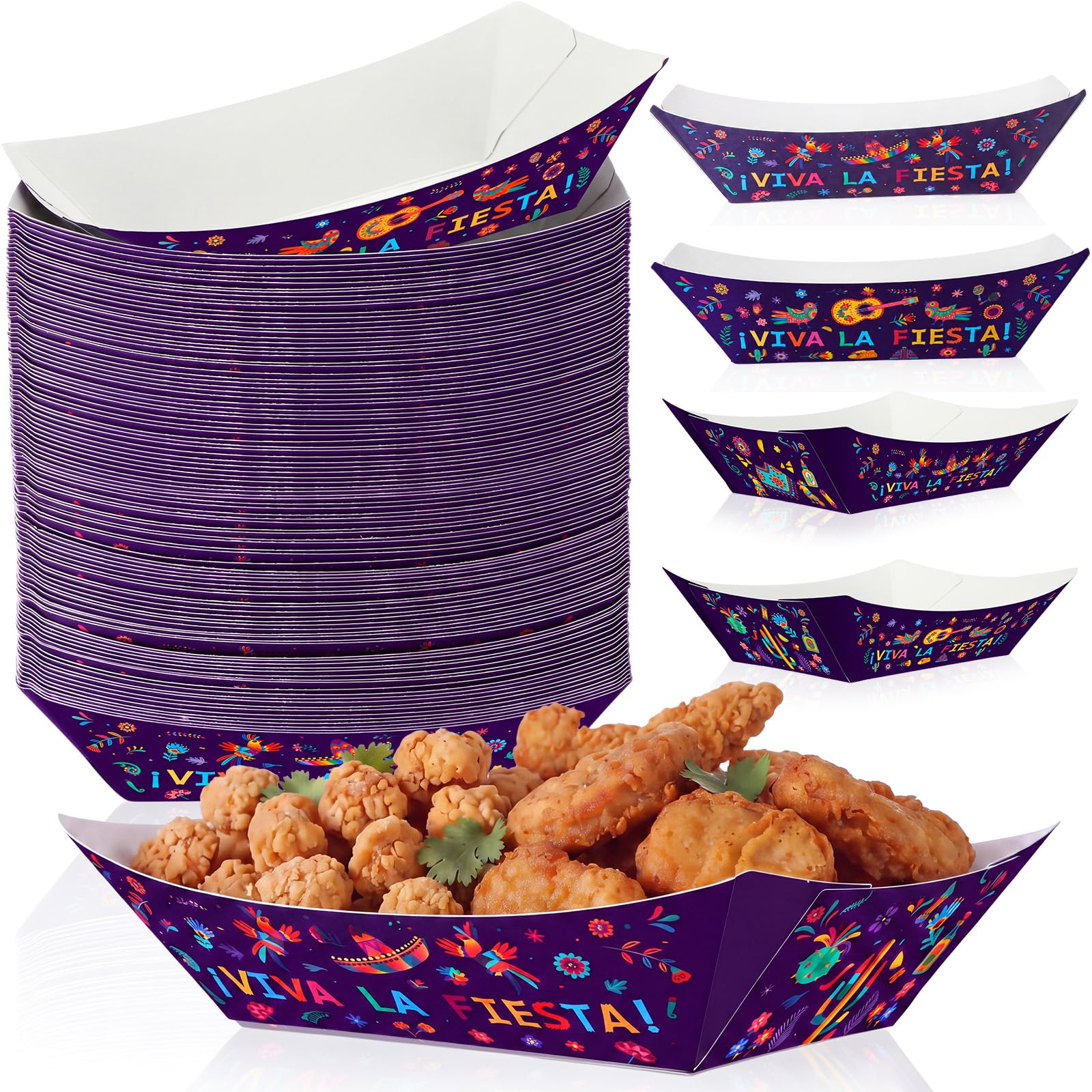 Gejoy 100 Pcs Mexican Paper Food Trays for Taco 2 lb, Otomi