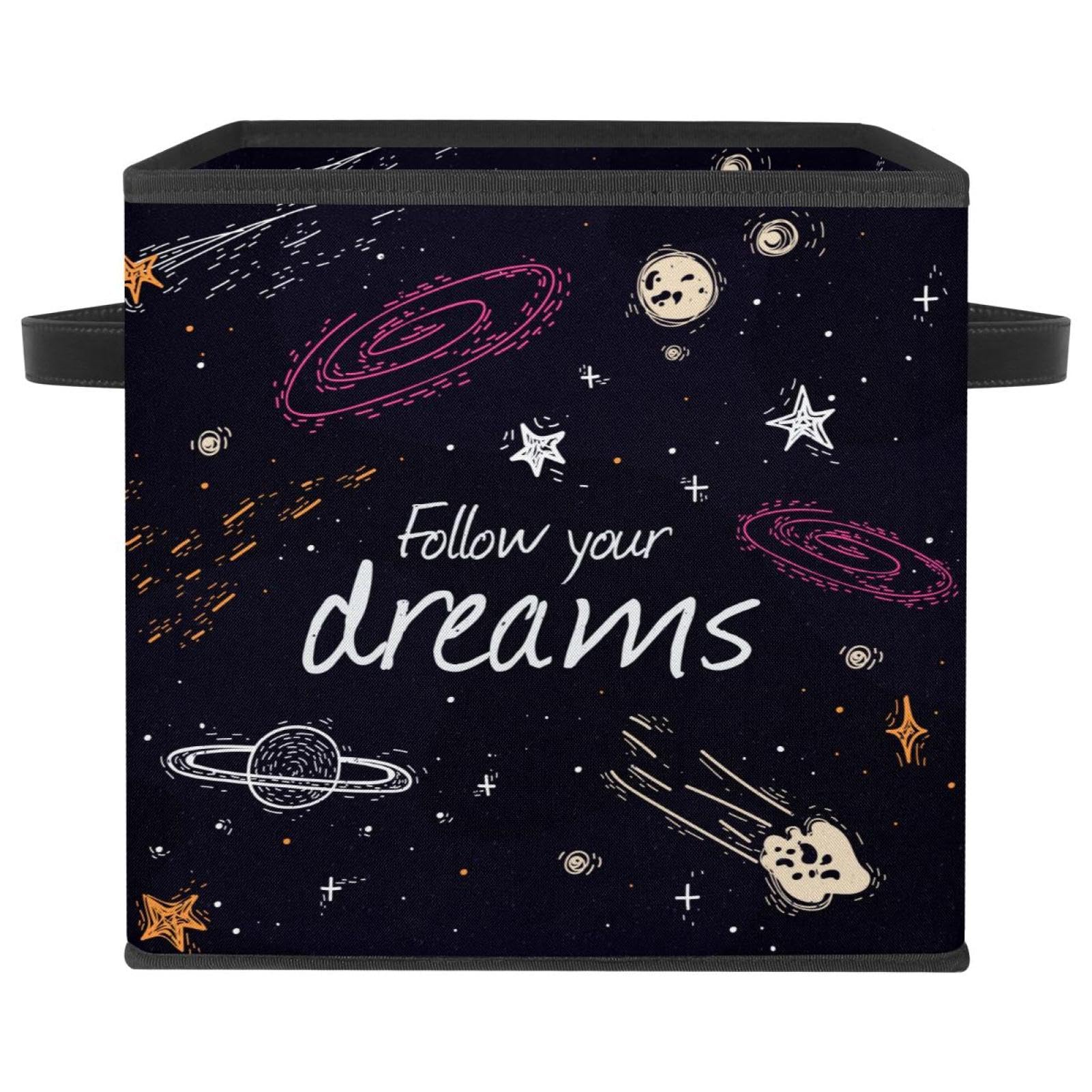 Boîte de rangement pliable cube galaxie en tissu avec poignées