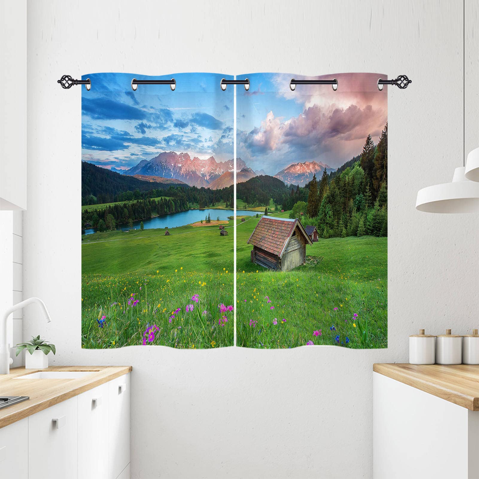 ANHOPE Mountain Cabin Blackout Eyelet Curtains 2 Panels W 28" x L 54"
