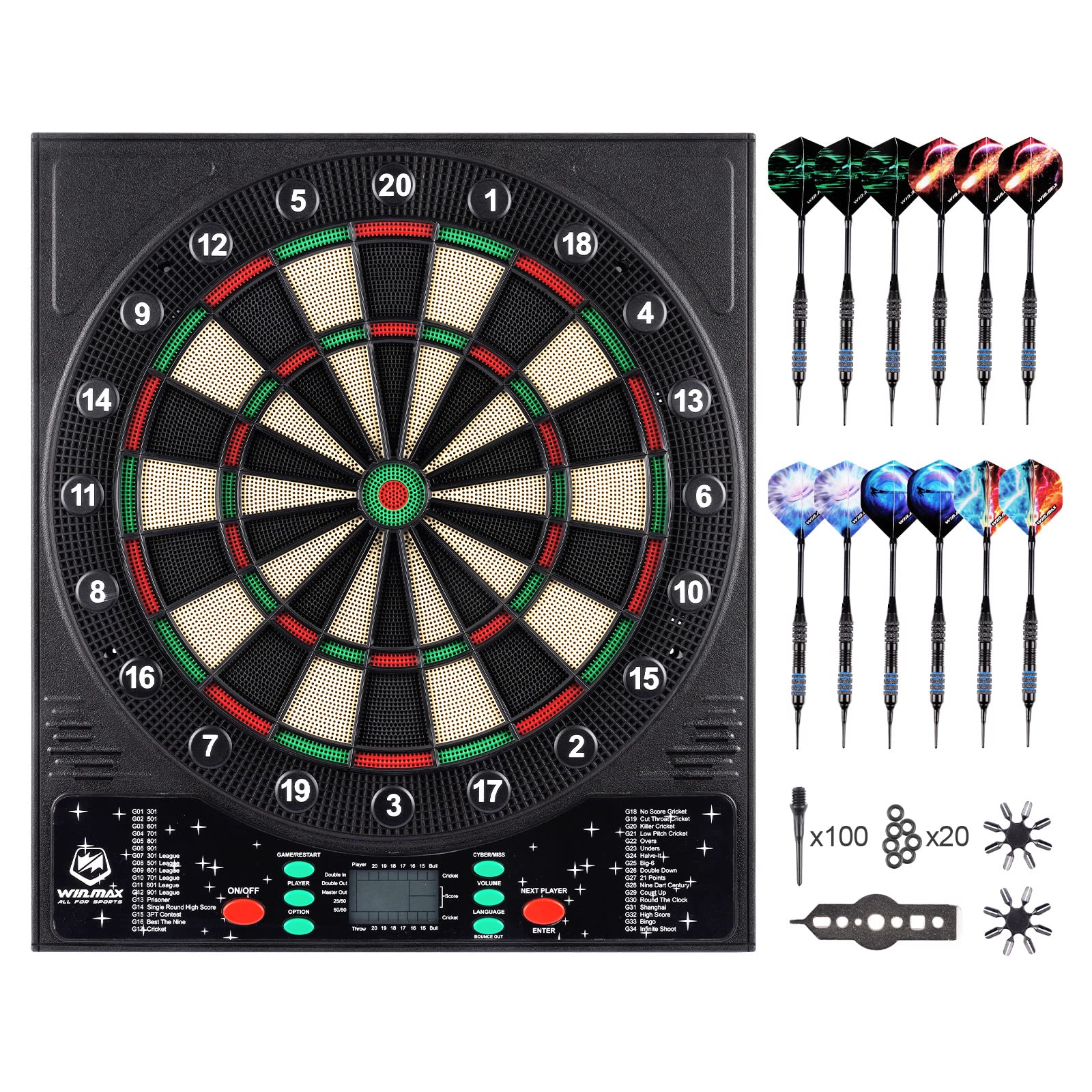 WIN.MAX Electronic Dart Board, Dart Board Electronic Scoreboard with 12 Soft Tip Darts, Electronic Dart Board for Adults