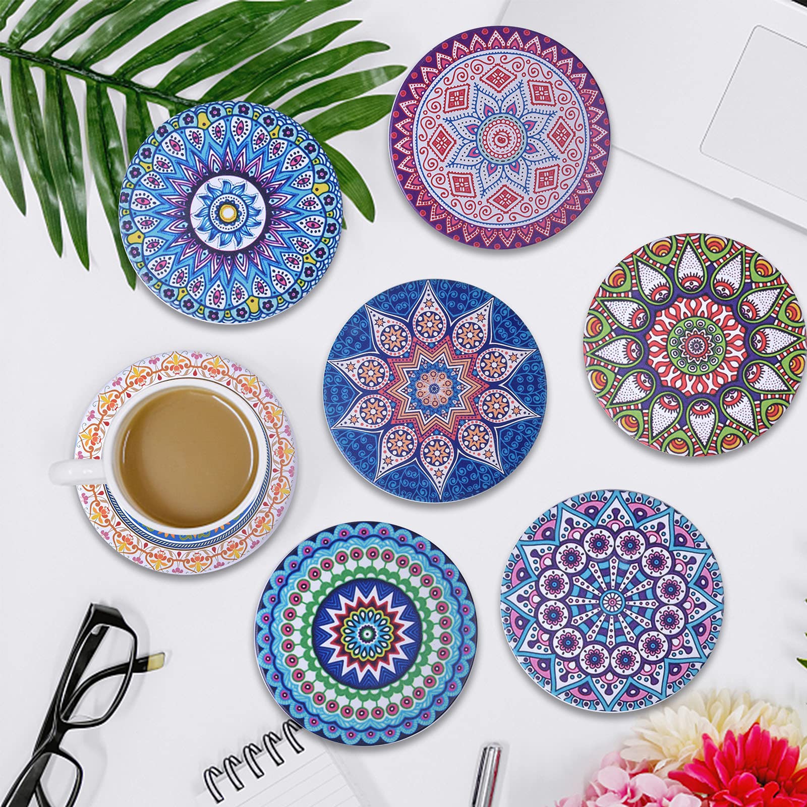 Set Di 2 Sottobicchieri Per Portabicchieri Da Auto, Motivo Fiori Rosa, 6 Cm, Fondo In Sughero In Ceramica, Adatti Per Bevande, Tazze, Decorazione