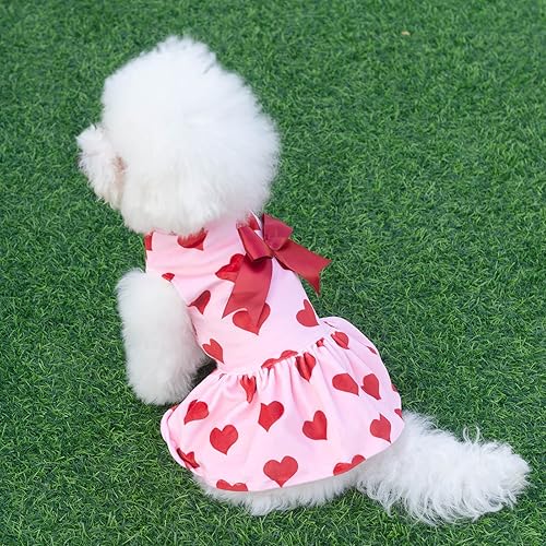 Miniatura 124 de CuteBone - Vestido de terciopelo para perro, cuello alto, falda de cachorro de búfalo rojo, traje de mascota, ropa de gato con lazo para el pelo