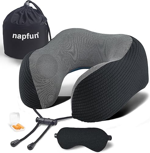 napfun Almohada cervical para viajar, almohada cervical de viaje mejorada para avión, almohada de viaje de espuma viscoelástica 100% pura para