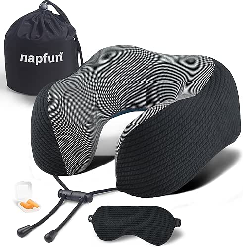 napfun Neck Pillow for Travel with Travel Pouch, Sleep Mask