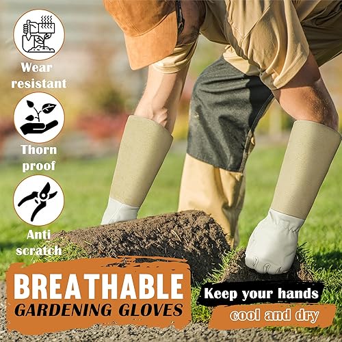Miniatura 3 de HANDLANDY Guantes de poda de rosas para hombres y mujeres, guantes de jardinería largos a prueba de espinas, guante transpirable de piel de cerdo,