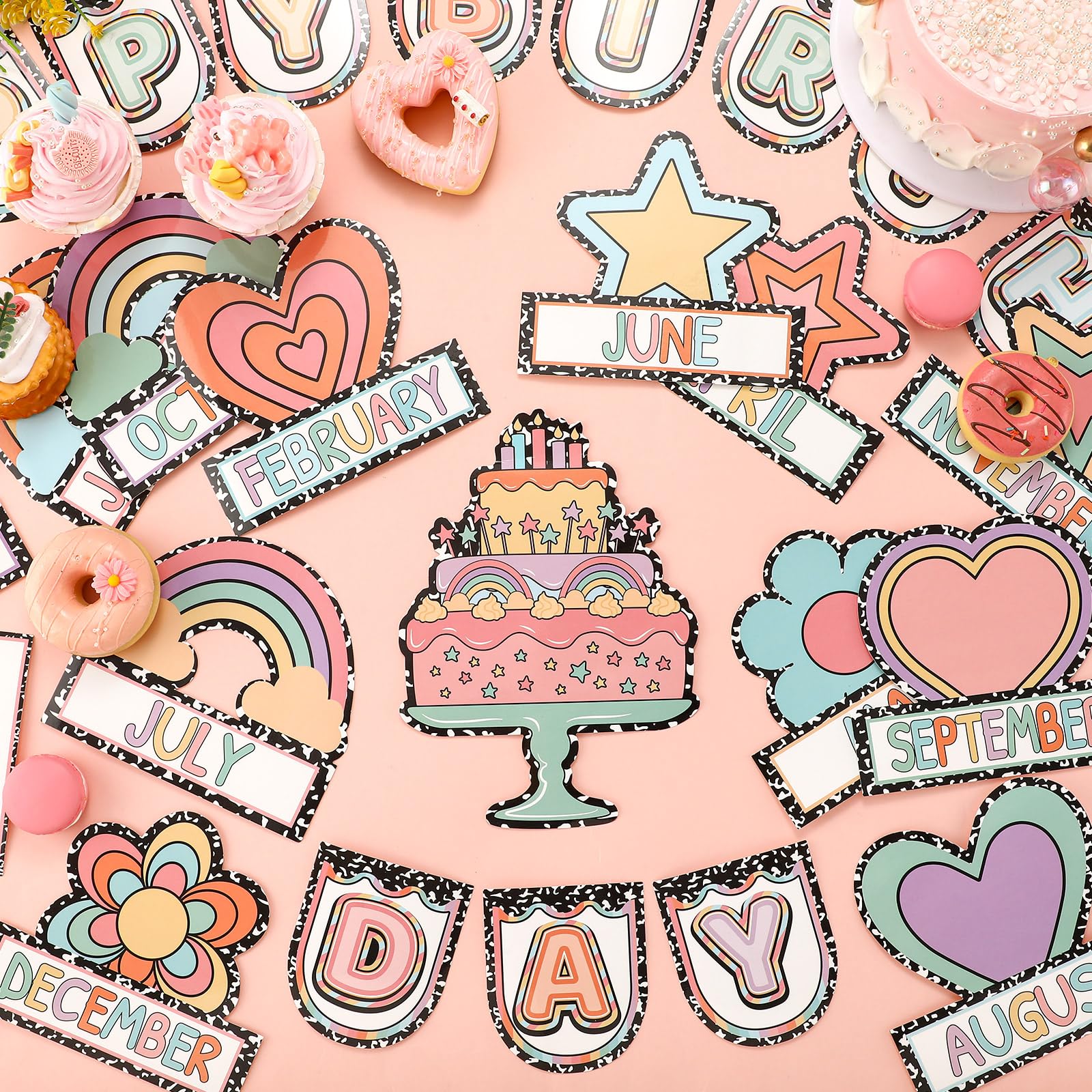 Humyoun Klassenzimmer Happy Birthday Chart für Klassenzimmer Regenbogen Schwarz Punkt Pinnwand Schild Geburtstag Poster Dekoration für Pinnwand Kreidetafel Wanddekoration Schulbedarf (niedlich)