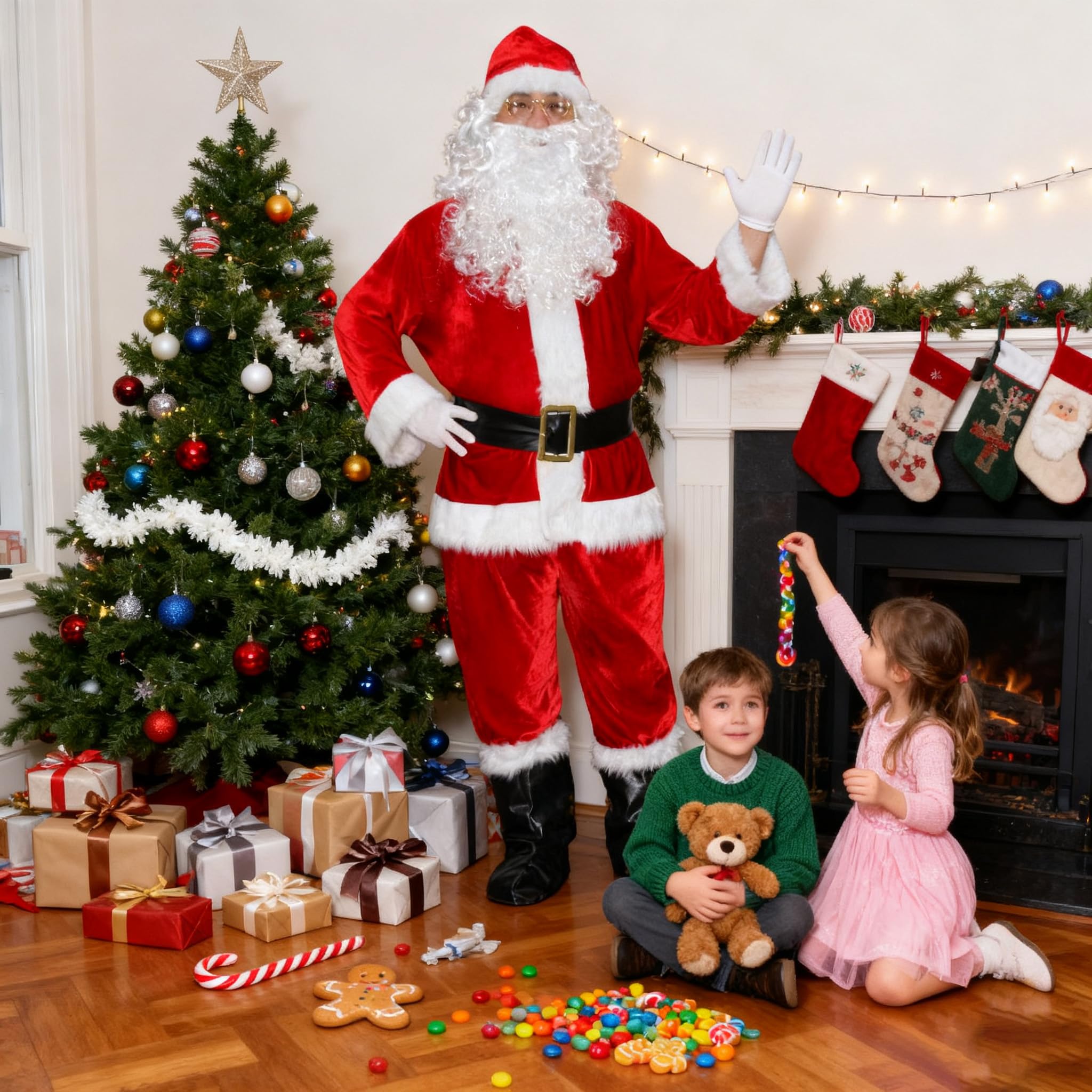 Weihnachtsmann Kostüm komplett Deluxe, Nikolauskostüm Santa Claus-Erwachsenenkostüm für Weihnachten - Kostüm für Nikolaus Herren & Erwachsene Männer(L)