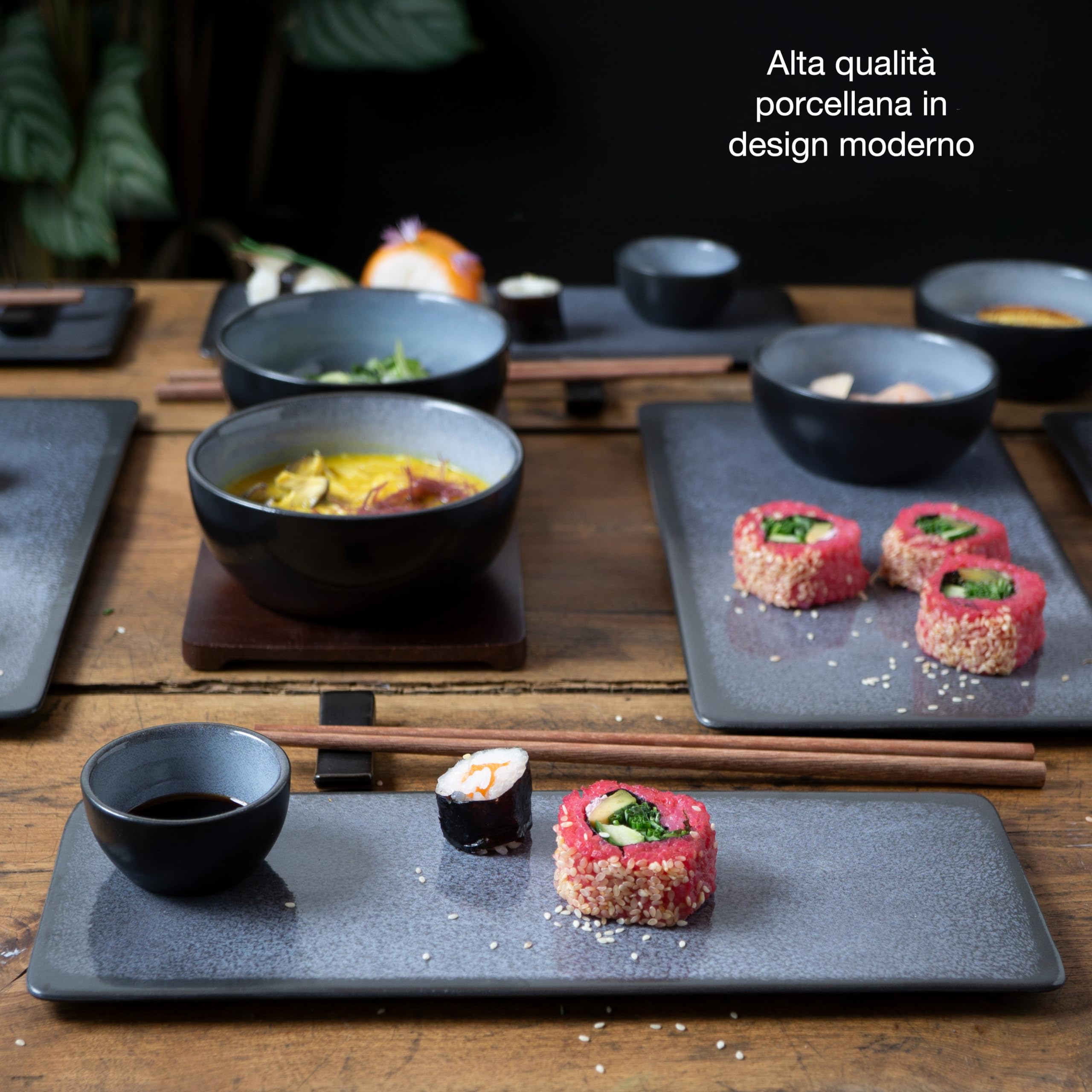 Moritz & Moritz Set di stoviglie per sushi per 4 persone - 29 pezzi - Set per servire il sushi con 3 piatti per sushi - 4x piatti per sushi, ciotola per miso, ciotoline e bacchette