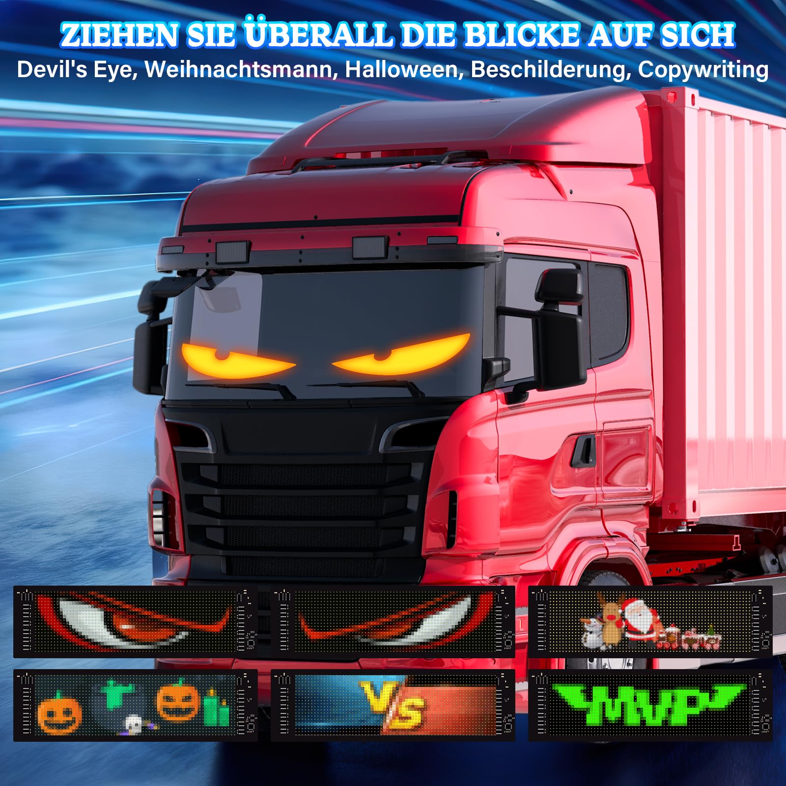 2 Stück Devil Eyes Light For LKW, Cars LED Auge Lichter (92*374mm), Programmierbare Flexible LED-Panel, Fernbedienung & Bluetooth APP-Steuerung, Geeignet für Autos, LKWs, Party, Billboard, Geschenke