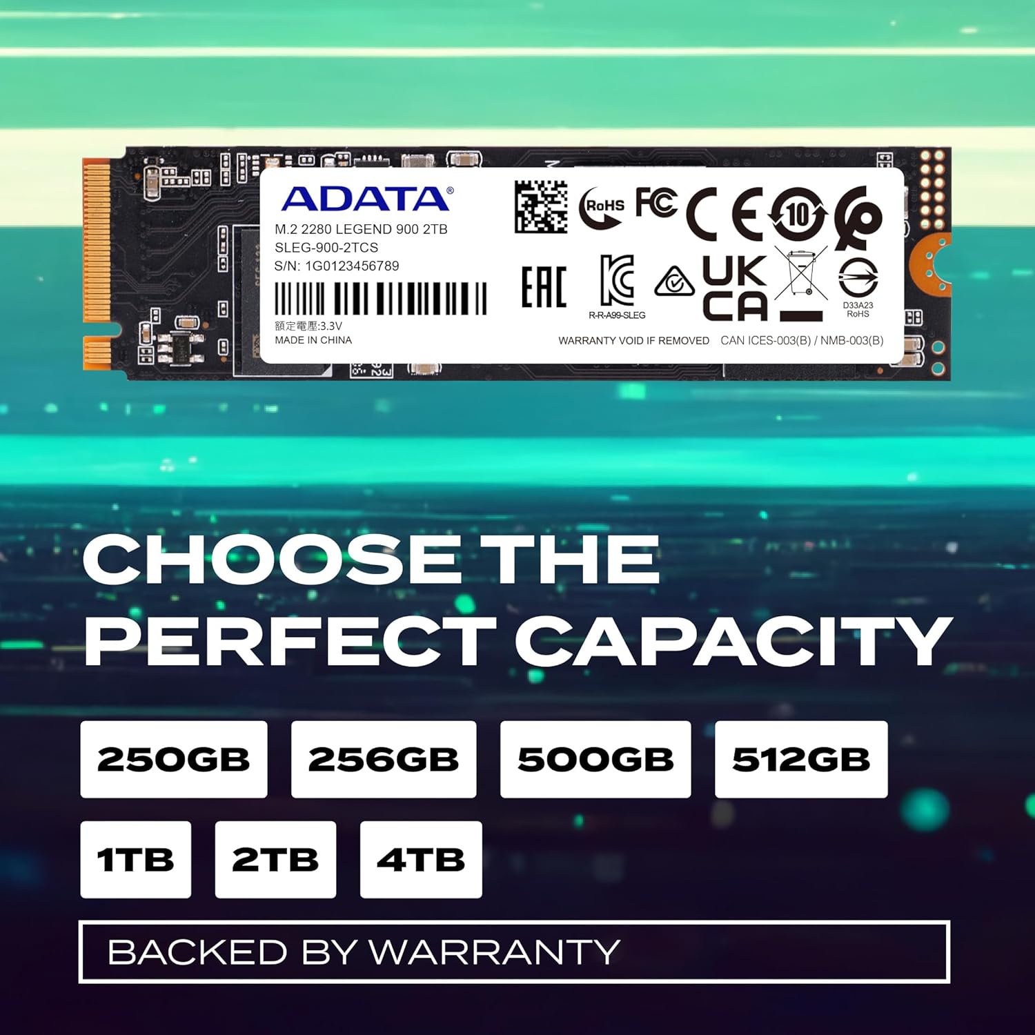 ADATA LEGEND 900 - PCIe Gen4 x4 M.2 2280 Solid State Drive (SSD) - 1TB High-Speed Storage - Up to 7,000 MB/s Read Speed - Built-In Heatsink & Durable Design - Ideal for Gamers, Creators & PC Builders