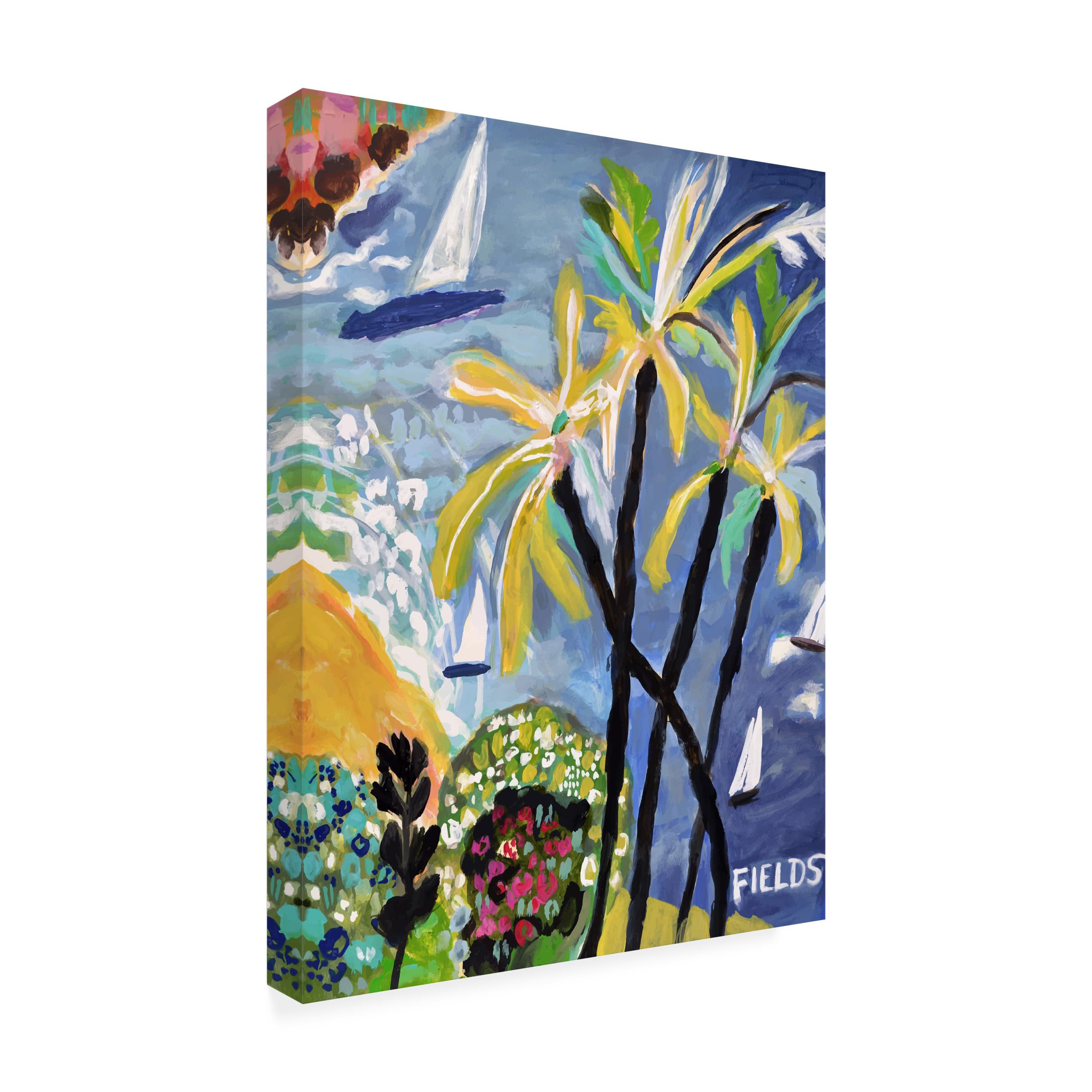 Condition photo showing New/Like New for wrapped canvas wall art - karen fields 'palm landscape i' wall art for living room, bedroom, or office décor - 24 x 32 inches - 24x32