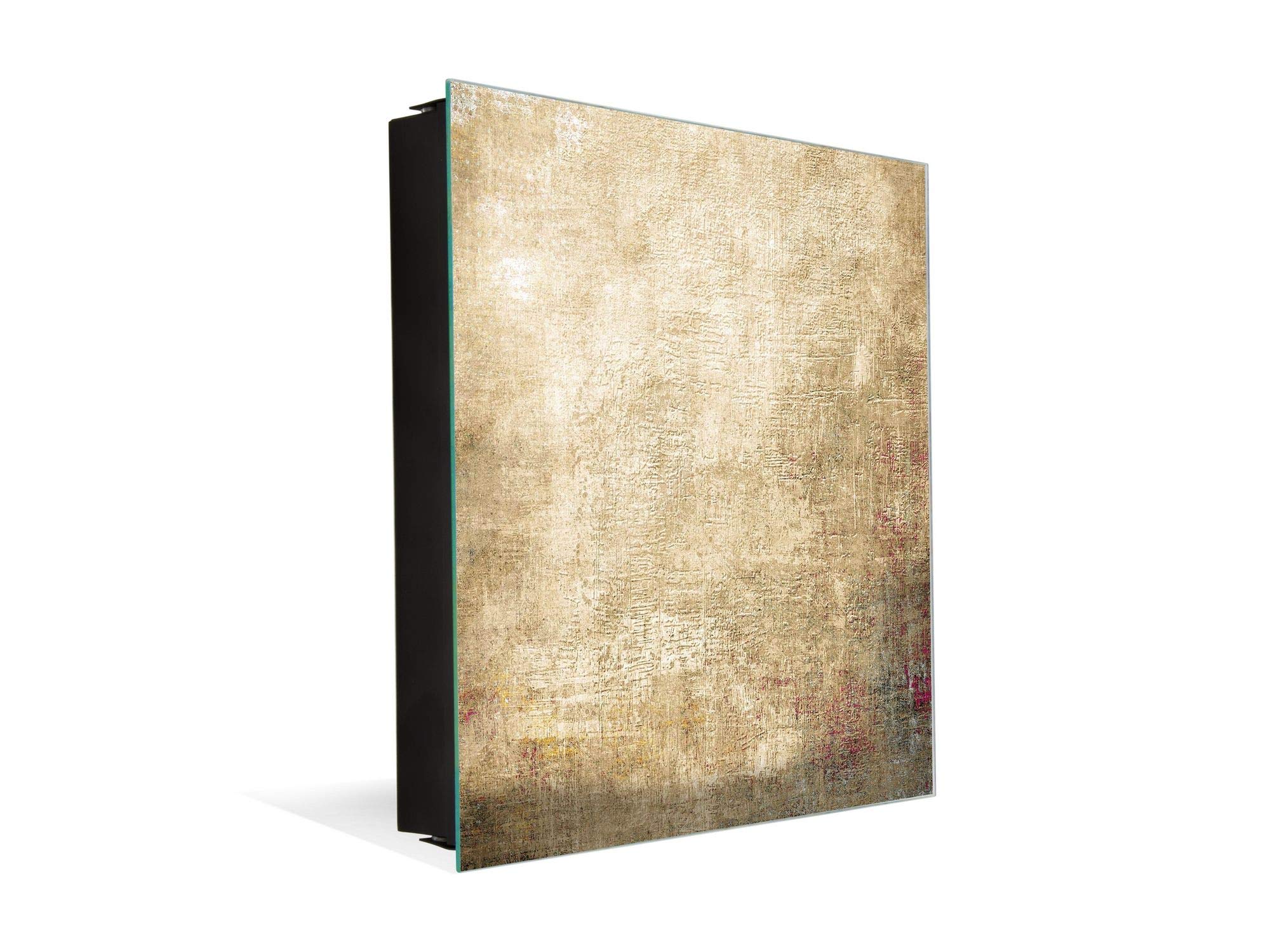 Decorative Key Storage Cabinet With Glass Whiteboard - Blue Wood Design 11.8x11.8 Inch Wall Organizer