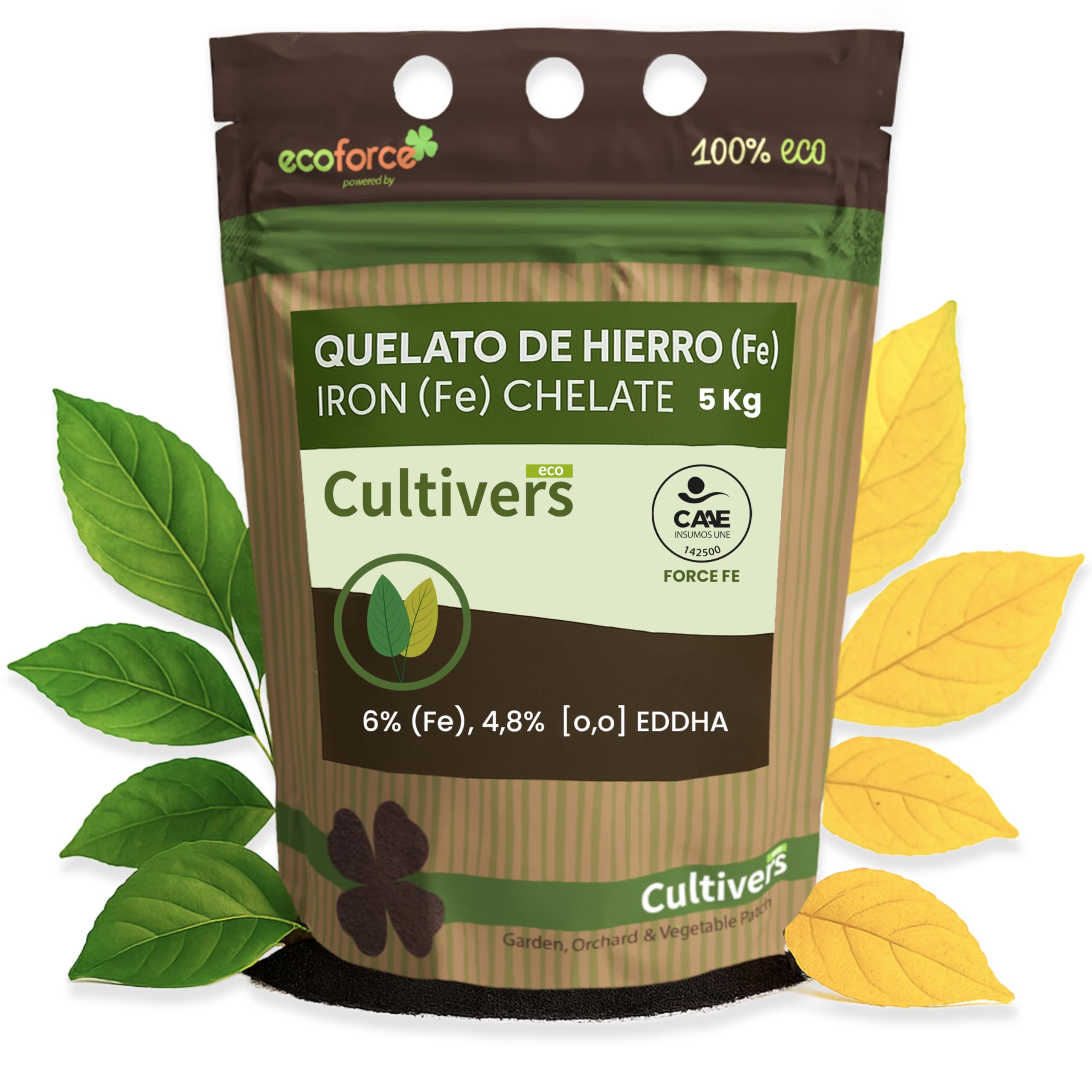 CULTIVERS Fertilizzante Ecologico Chelato Di Ferro 5 Kg. Anticlorosi Inverdente. Nutriente Essenziale Per Le Piante (6% Fe-Eddha E Un Altro 4,8%). Forza Fe