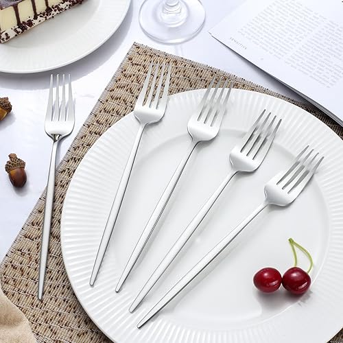 Miniatura 5 de Pleafind 36 tenedores plateados para cena, cubiertos de 8.4 pulgadas, tenedores de acero inoxidable, tenedores de cubiertos, tenedores de metal