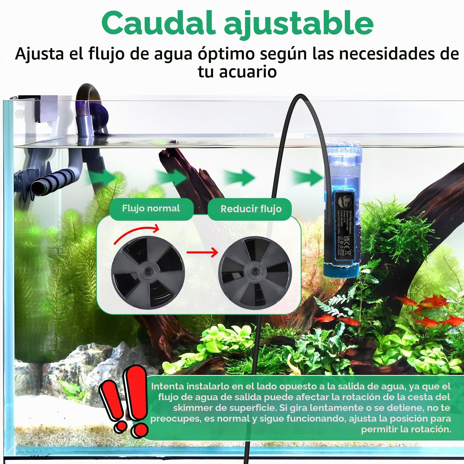 Skimmer de Superficie para Acuerios Magnético, Skimmer acuario para agua dulce y marino, 96GPH flujo con Esponja Biológica,5W Eliminador de Película de Aceite, eliminación eficiente de residuos