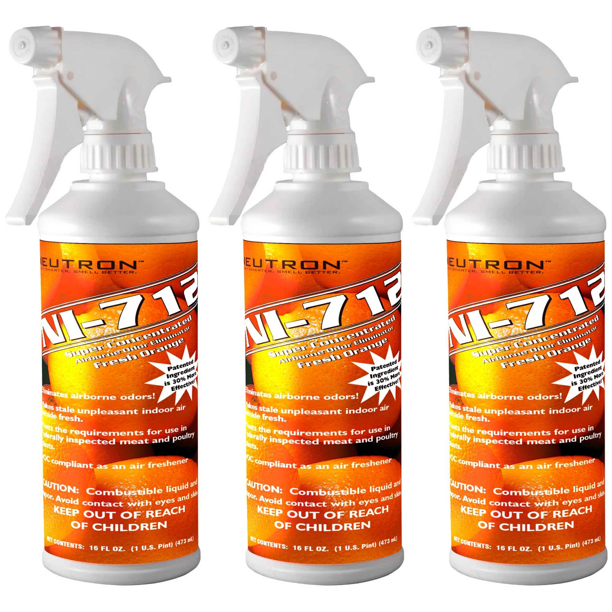 NI-712 Fresh Orange Odor Eliminator Spray (3 bottles) – Powerful, Long-Lasting Odor Neutralizer – Instant Air Freshener for Home, Car & More – Pint-Sized