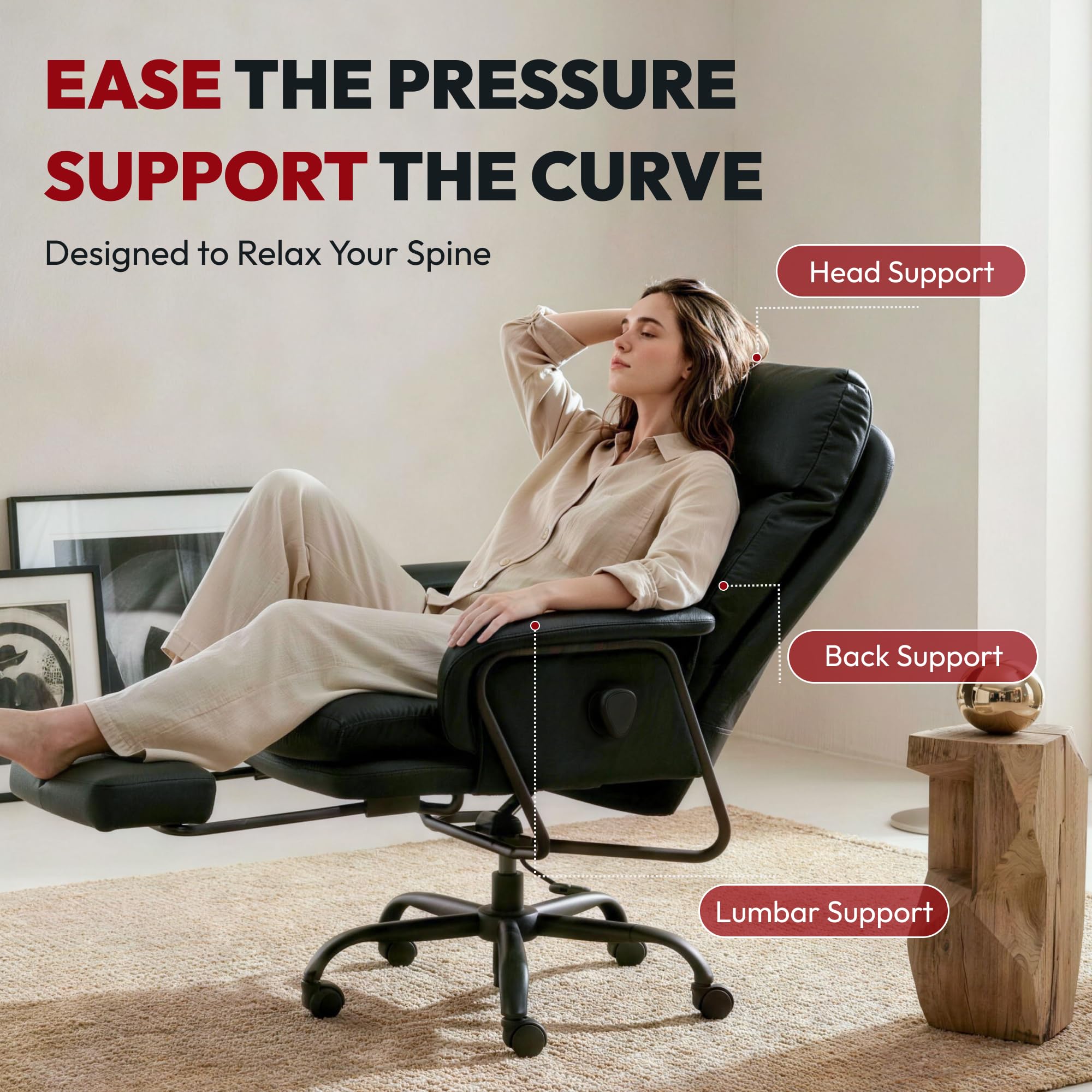 SANODESK Ergonomischer Bürostuhl Chefsessel mit 160° Liegefunktion, Gaming- & Relaxsessel aus PU-Leder mit Fußstütze, höhenverstellbar, belastbar bis 135 KG (Schwarz)