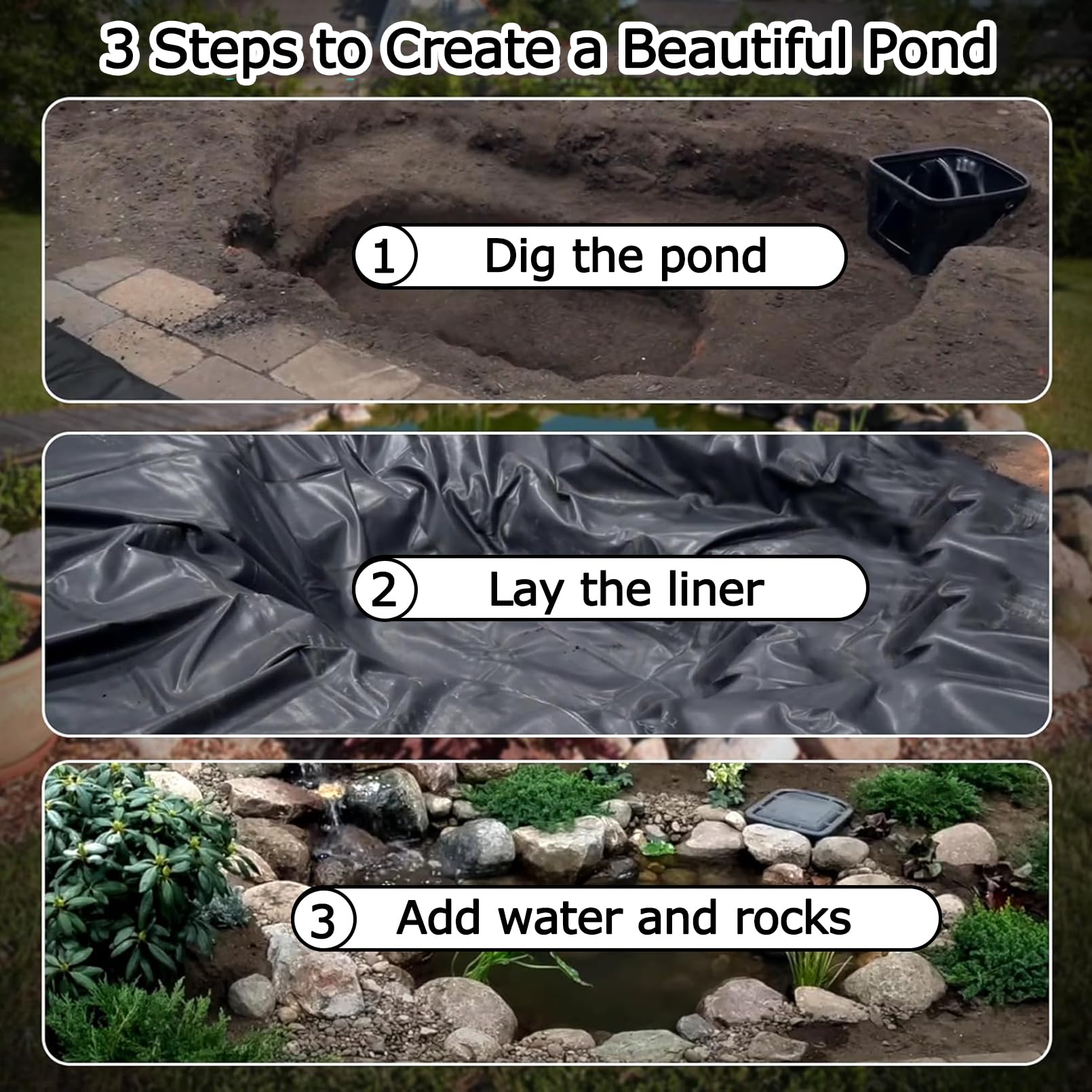 Revestimiento de PVC para estanque de jardín, 4 x 17 m, lámina impermeable negra para peces Po, cascadas al aire libre, fuentes y juegos, solut lacaping para tic Envirnts