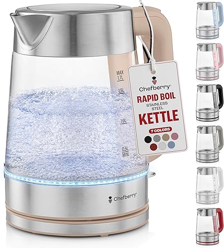 Hervidor eléctrico para hervir té caliente y agua  Caldera de vidrio de borosilicato de acero inoxidable de 1.8L sin plástico, apagado automático,