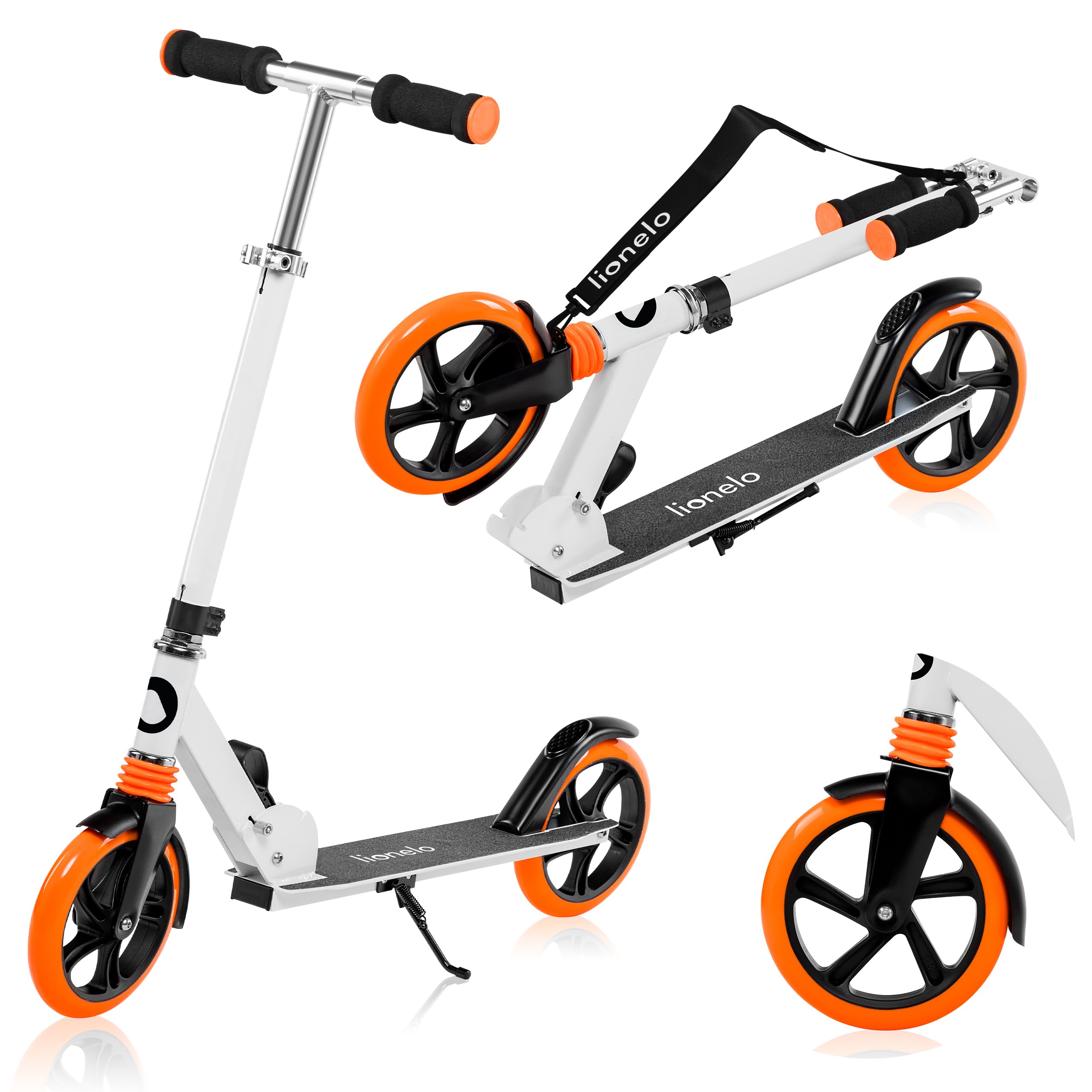 LIONELO LUCA Monopattino pieghevole per Bambini e adulti fino a 100kg, Regiolable e leggero solo 4kg, Costruzione solida, Ruote 20cm, Ammortizzatori ShockResist, Freno posteriore, Antiscivolo