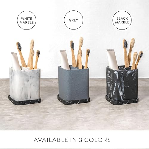 Miniatura 3 de zccz Soporte para cepillos de dientes, encimera con aspecto de mármol, soporte para cepillo de dientes eléctrico, pasta de dientes, brocha de