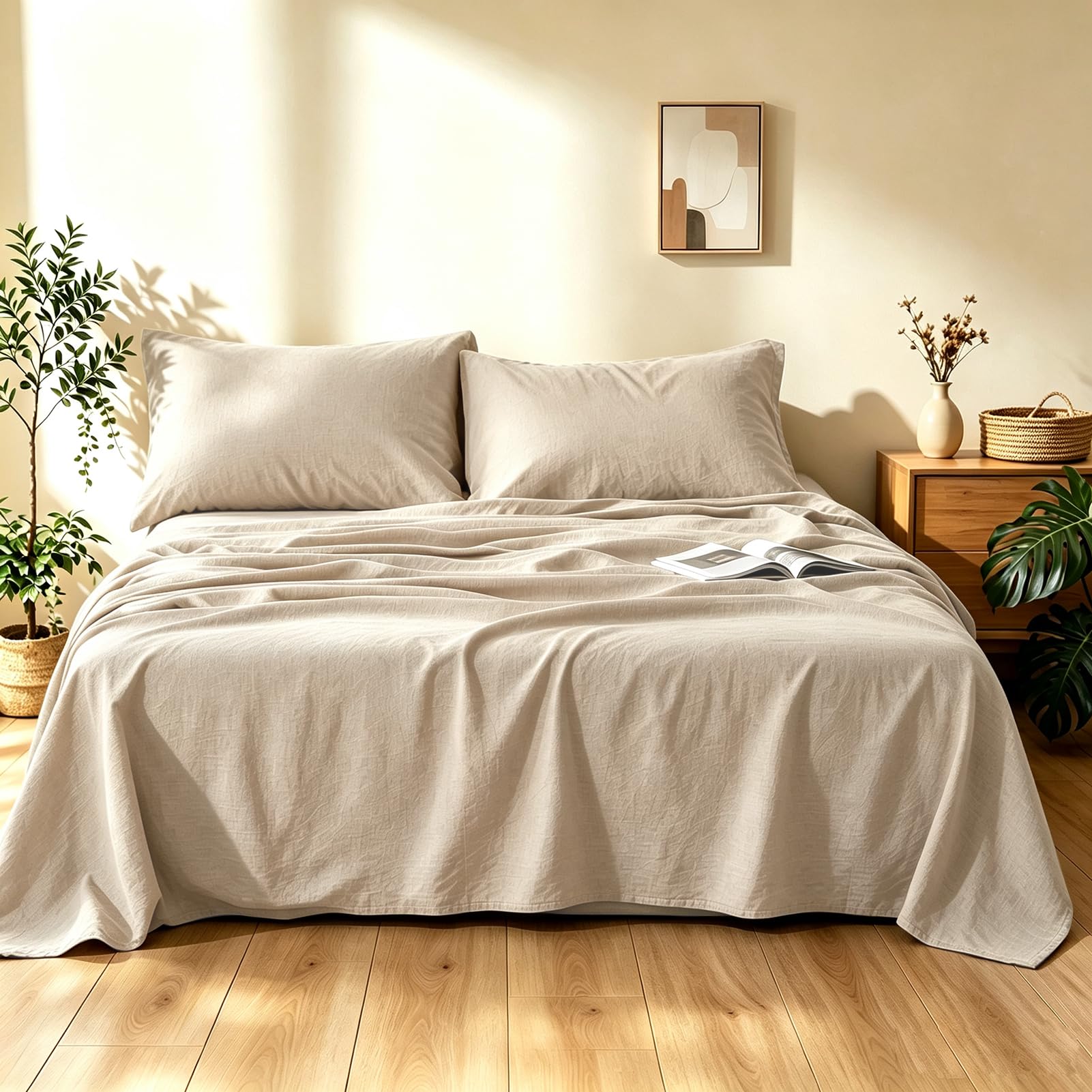Bedlifes 100% Stone-Washed Linen Queen Sheet Set