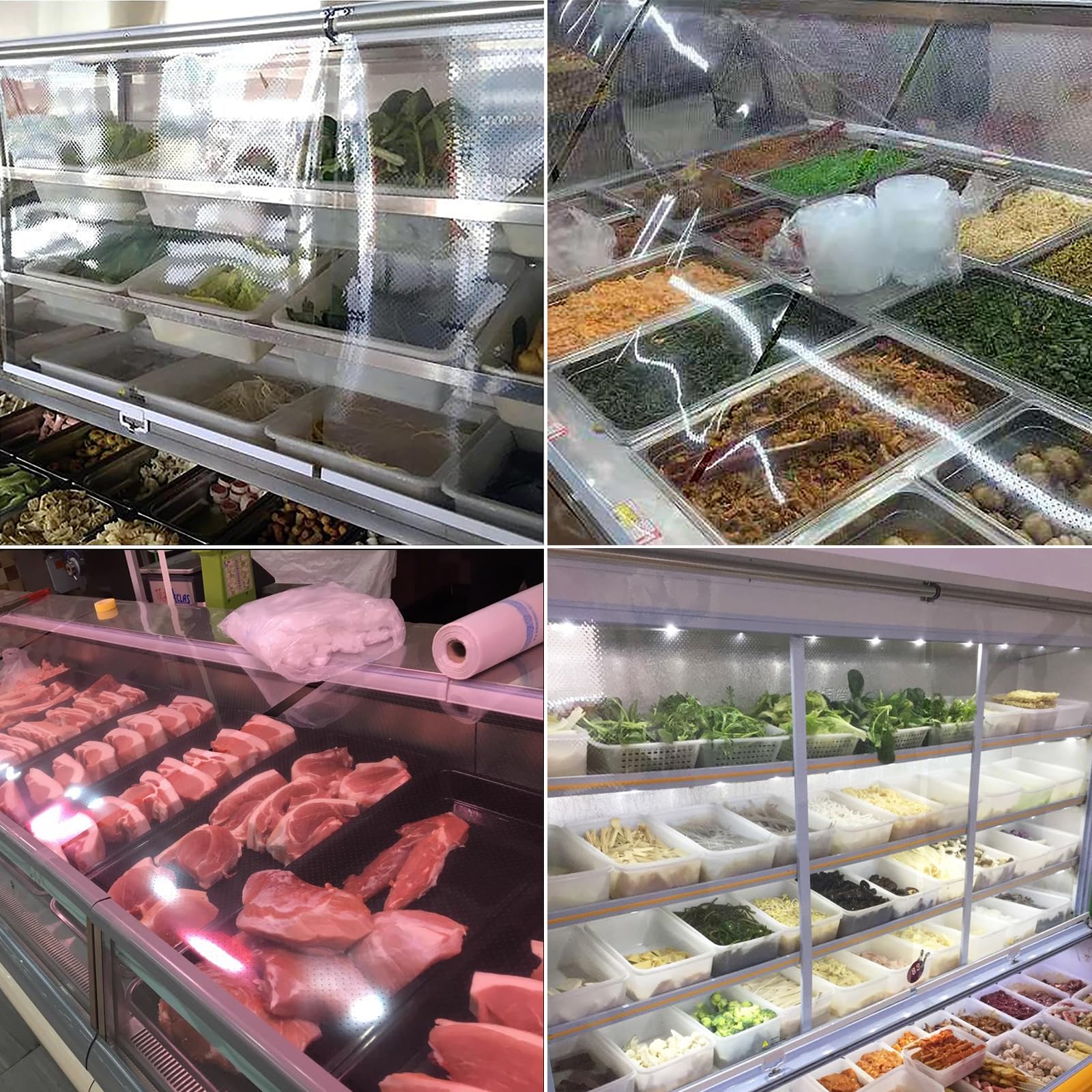 Sacchetti trasparenti per la conservazione degli alimenti, traspiranti, arrotolabili, con fori, 50 x 150 cm, ideali per congelatore e cucina, con accessori per un facile utilizzo