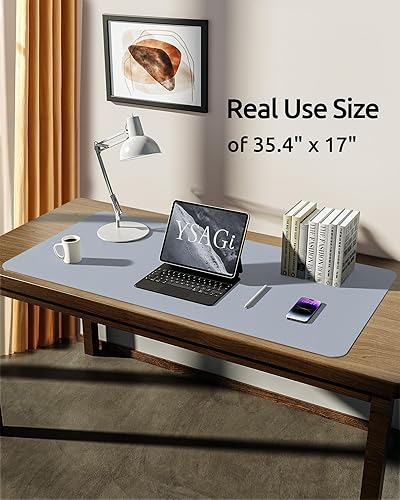 Miniatura 506 de YSAGi Protector de escritorio de cuero, tapete de oficina, alfombrilla grande para mouse, antideslizante, de piel sintética, almohadilla